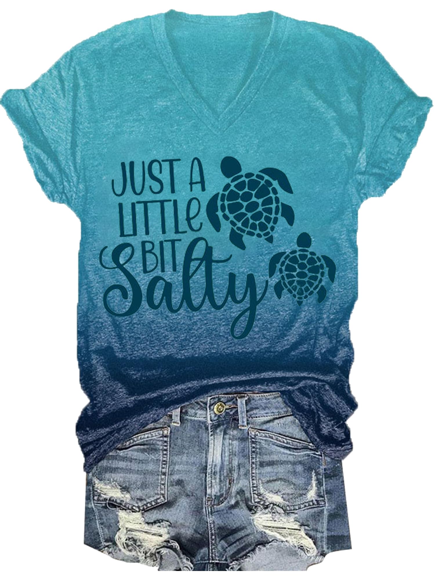 Women's Hawaiian Sea Turtle Beach T-Shirt - Cute & Trendy Salty Tipsy Shirt for Summer Vacation, Pool Party & Tropical Getaway
