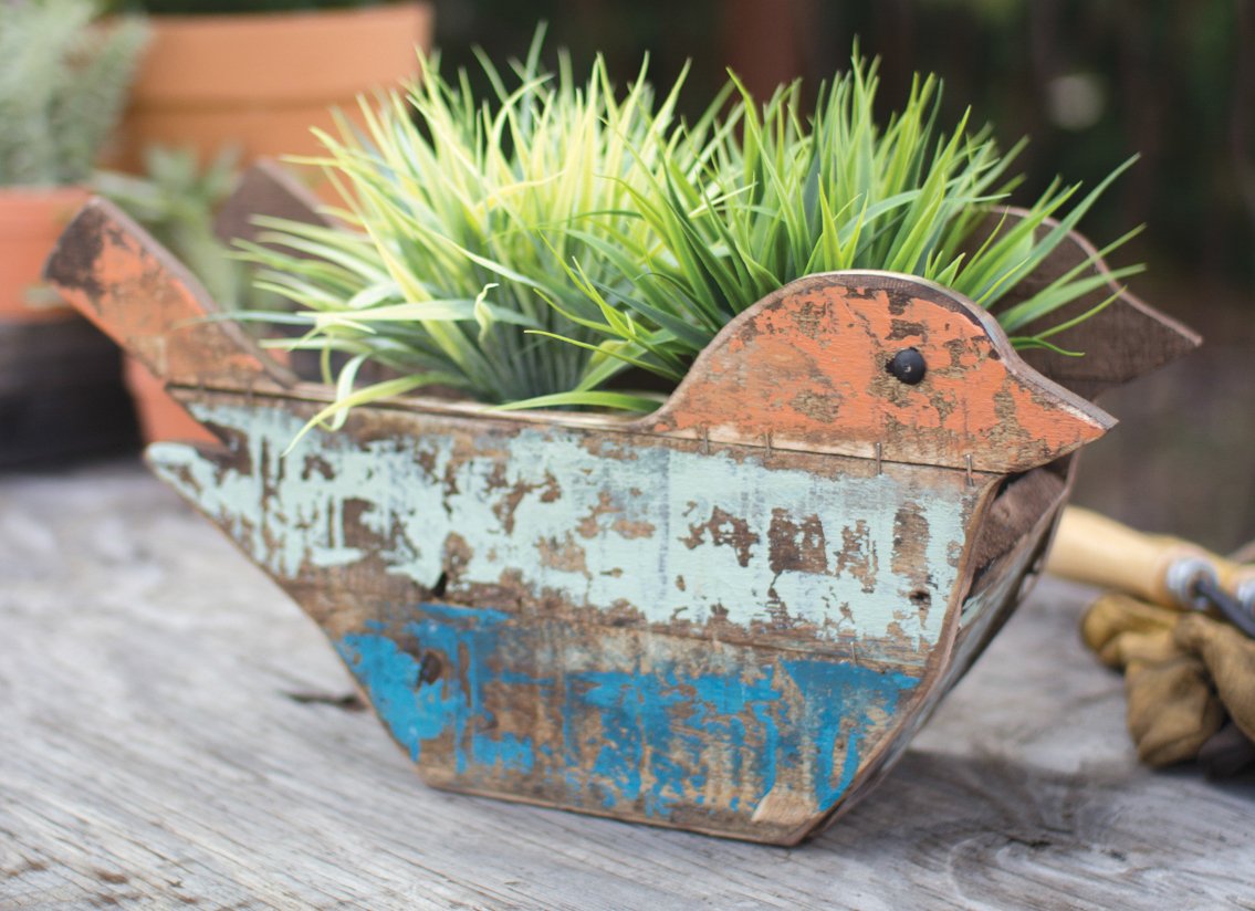 Handmade Wooden Bird Planter for Garden Decor - Cute Outdoor Flower Pot for Patio, Balcony & Home Decoration - Perfect Gift for Bird Lovers & Plant Enthusiasts