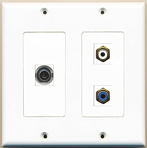 RiteAV 2 Gang Wall Plate with 1 Port RCA White, 1 Port RCA Blue, and 1 Port 3.5mm Audio Jack - Ideal for Home Theater, Audio Systems, and Office Setups