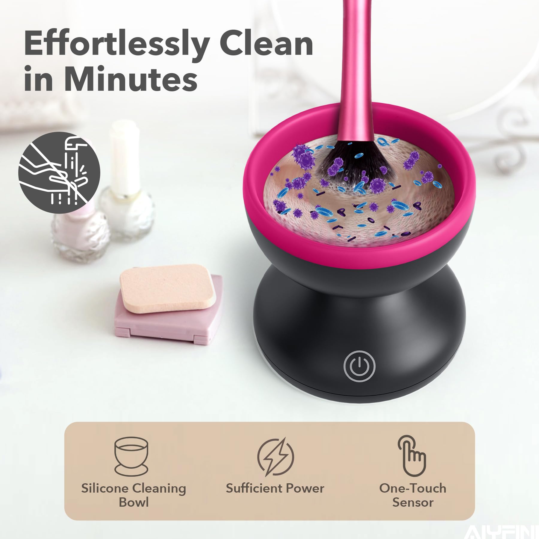 Alyfini Electric Makeup Brush Cleaner - Fast Cleaning for Brushes & Sponges | Portable Beauty Tool for Home & Travel