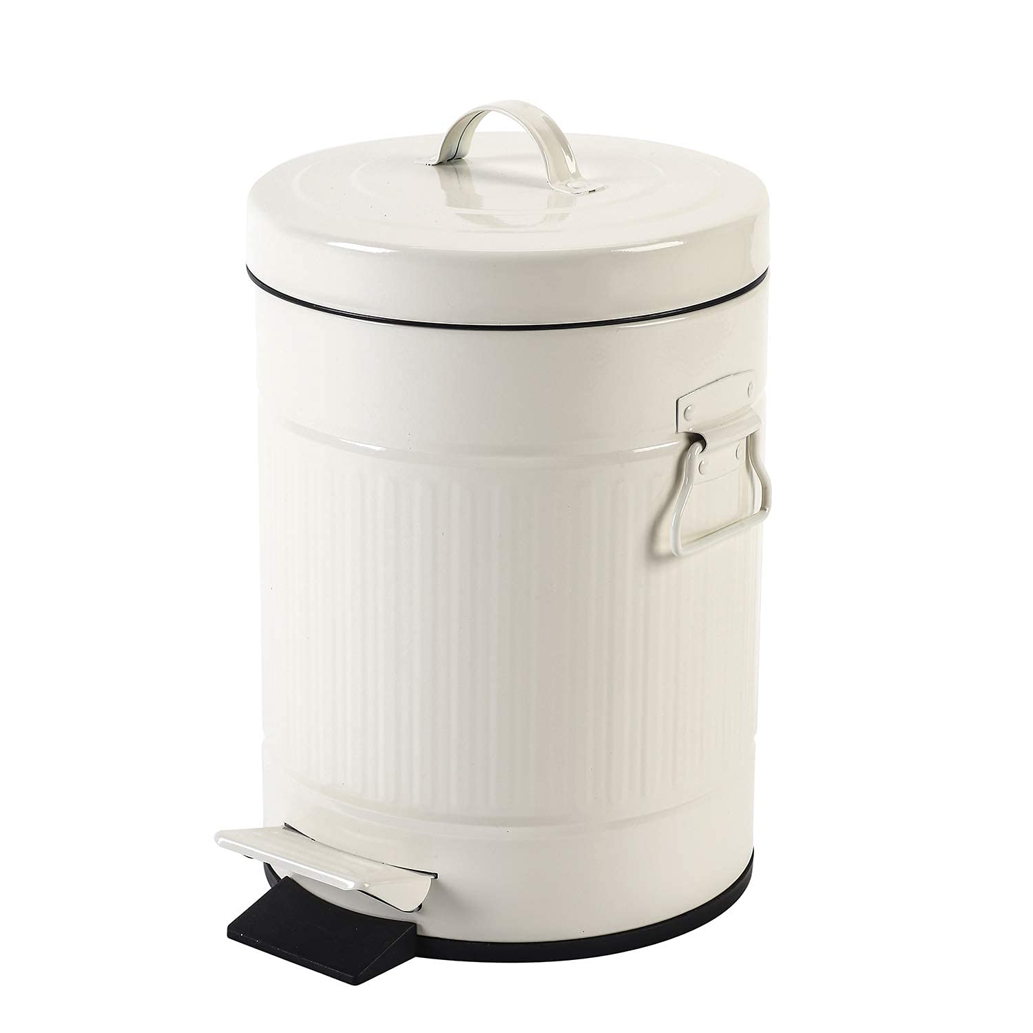 Retro Step Trash Can with Lid - 5L/1.3 Gallon Small Bathroom & Bedroom Garbage Bin - Soft Close Vintage Waste Basket for Home, Office - Glossy Cream White | Perfect for Bathrooms, Bedrooms & Home Offices