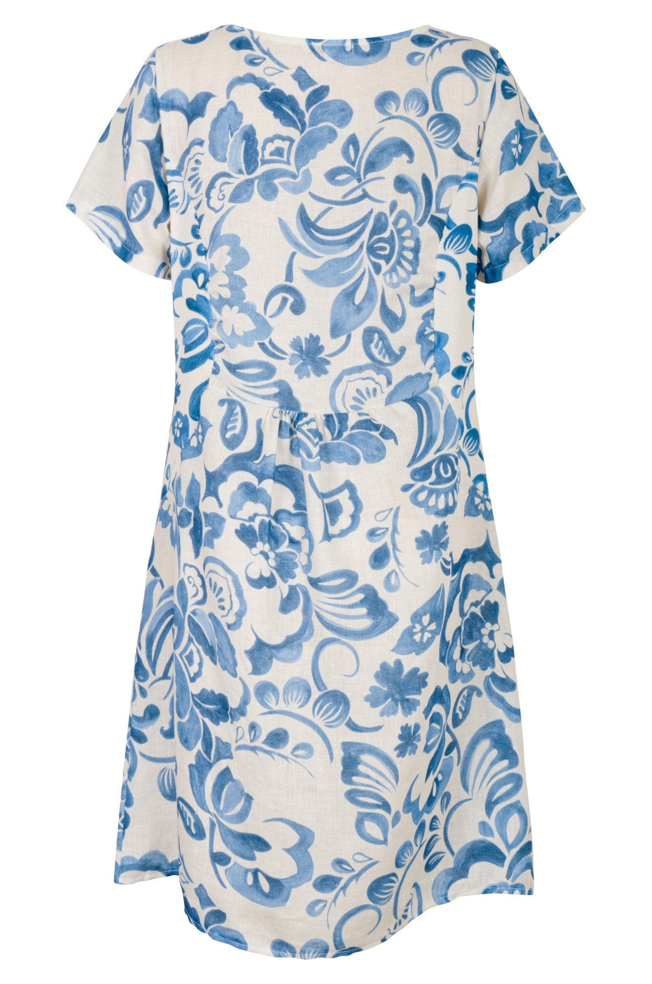 Italian 100% Linen Summer Dress - Azure Blue Floral Print | Women's Boho Chic Maxi Dress for Beach Vacation & Casual Outings