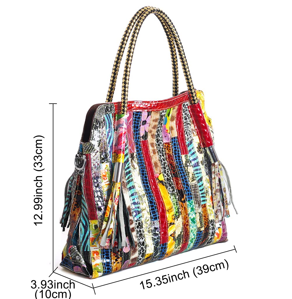 Stylish Women's Leather Handbag - Large Multicolor Satchel Tote with Top Handle & Shoulder Strap - Perfect for Work, Travel & Everyday Use