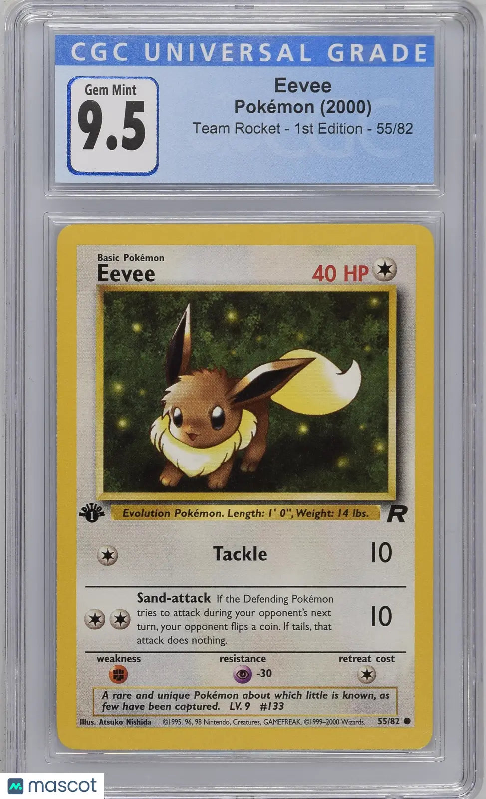 2000 Pokémon Team Rocket Eevee 1st Edition 55/82 English CGC 10 Graded Card - Rare Collectible for Trading Card Game Players & Investors | Perfect for Display, Tournaments & Pokémon Memorabilia Collections