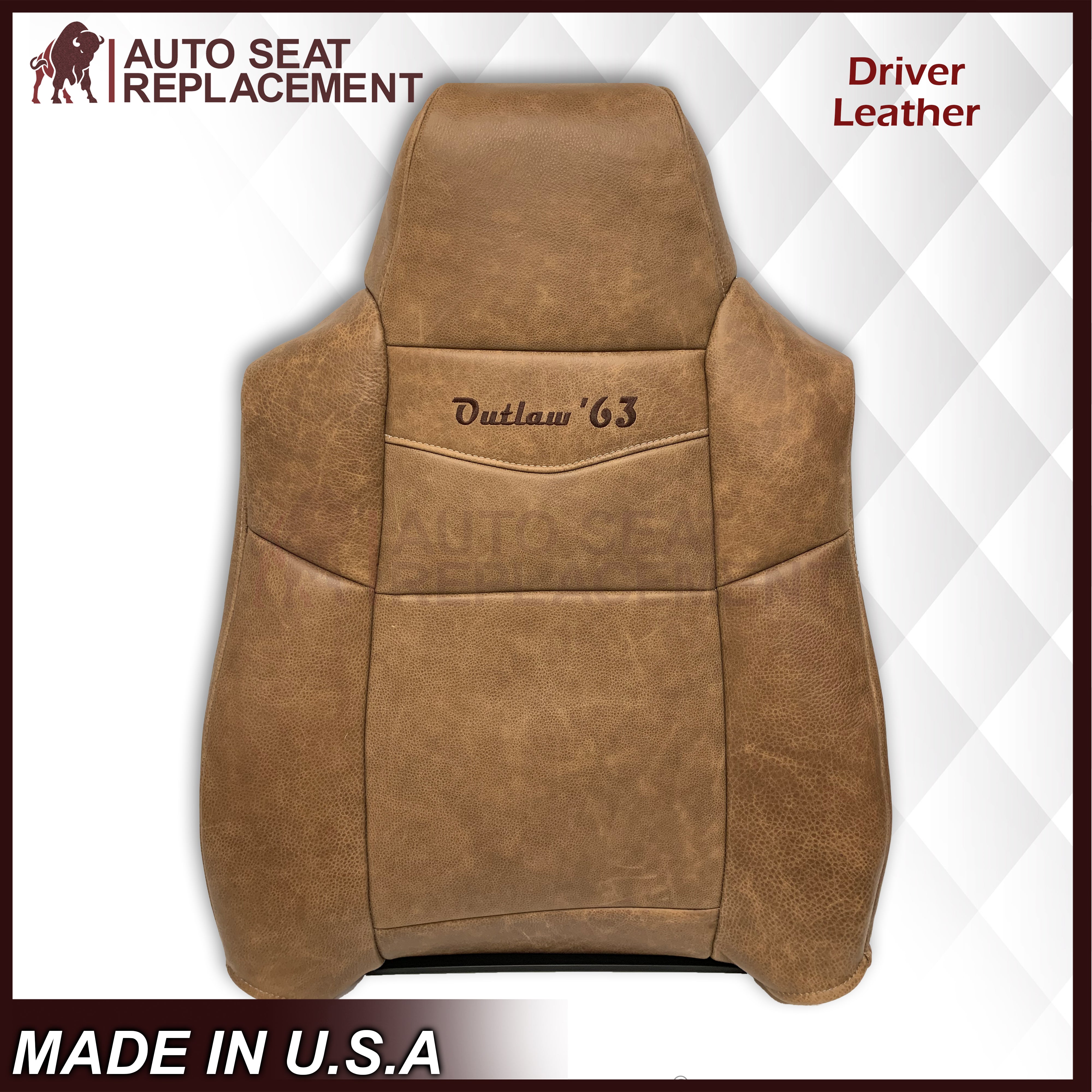 2007 Ford F250 F350 King Ranch Genuine Cowhide Leather Front Seat Covers with Outlaw '63 Logo - Premium Replacement for Truck Seats - Perfect for Restoration & Off-Road Adventures