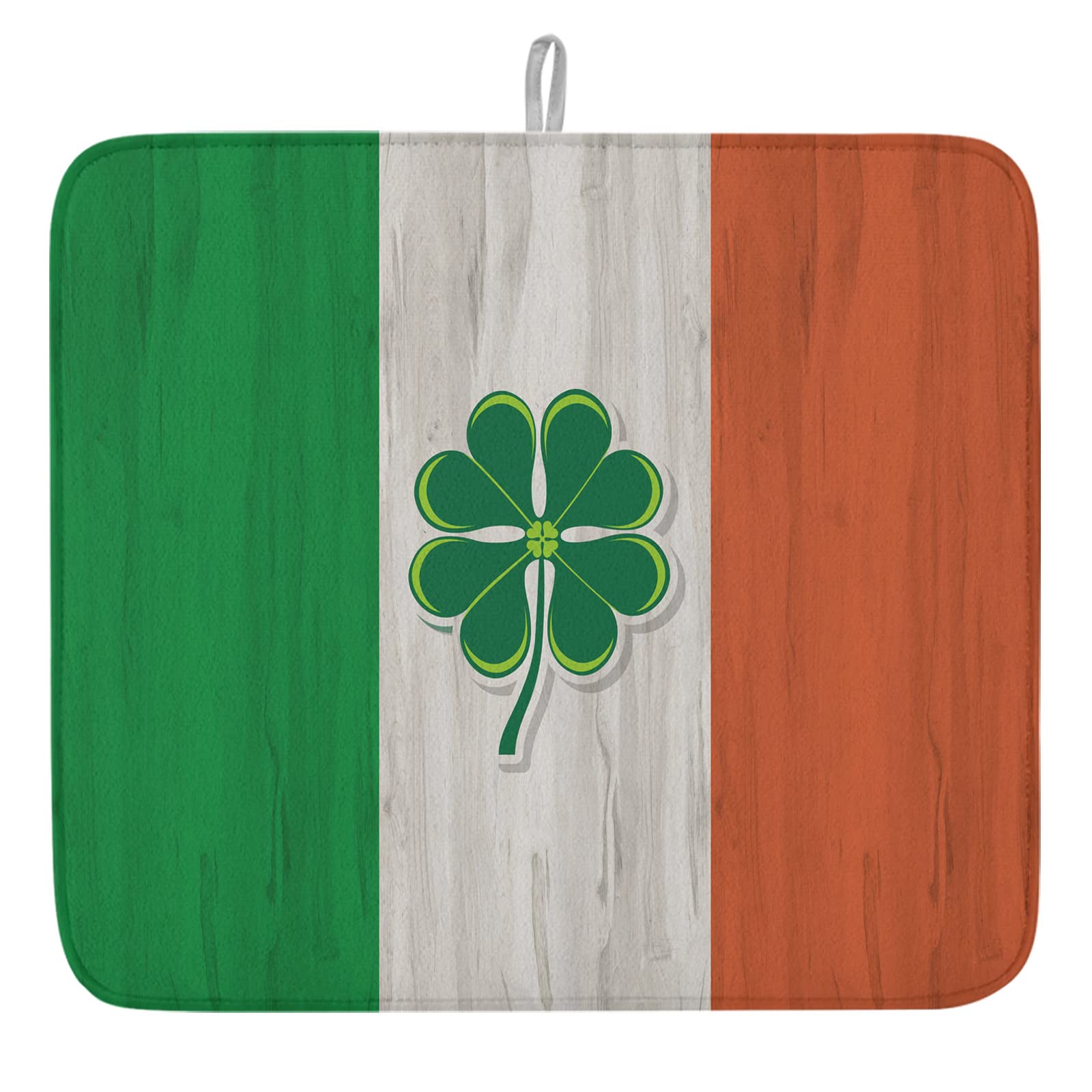 Irish Flag Dish Drying Mat - Absorbent Microfiber Kitchen Counter Mat for Dishes & Utensils - 16