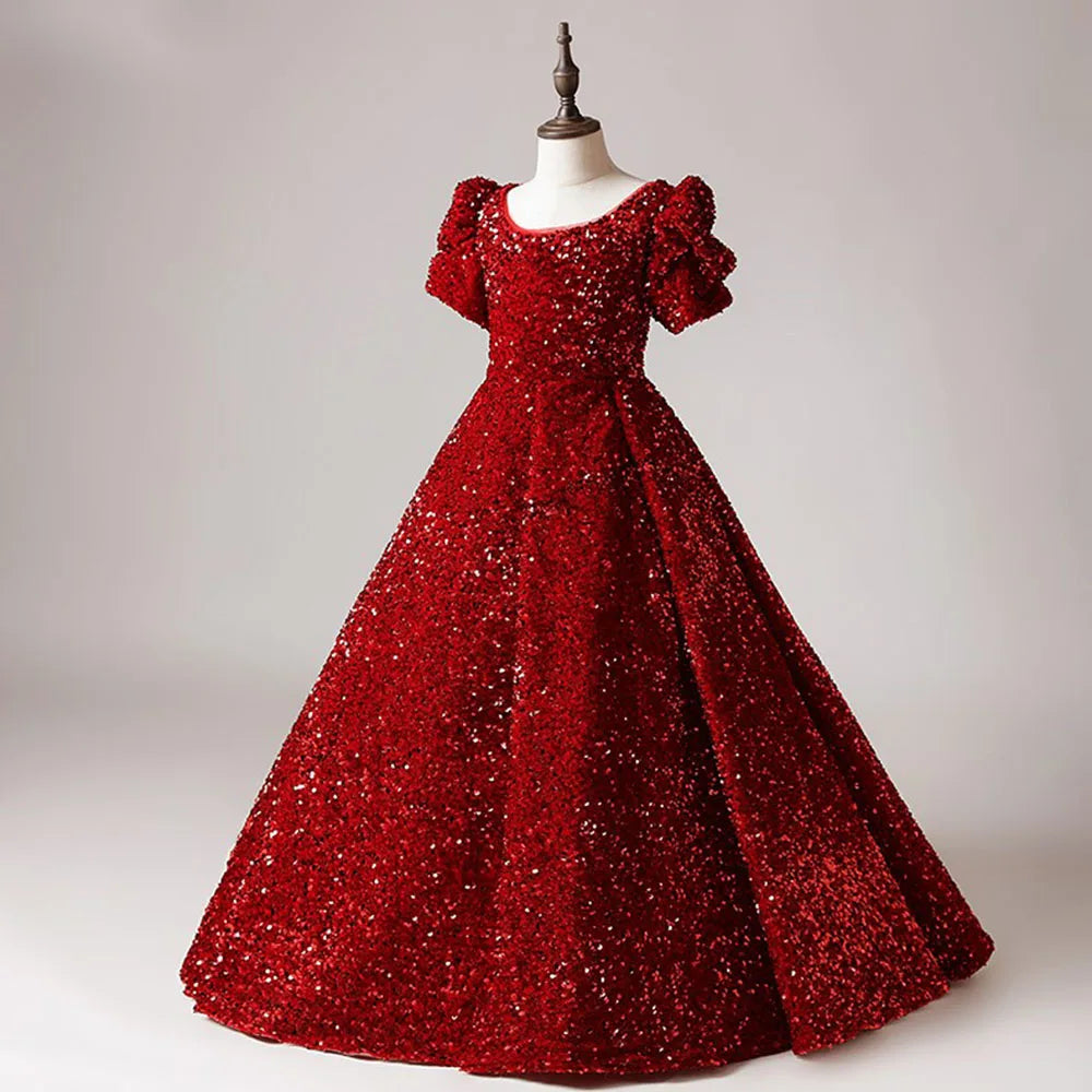 Sparkly Red Sequins Flower Girl Dress for Kids - Elegant Pageant, Birthday & Concert Outfit - Perfect for Special Occasions & Photo Shoots