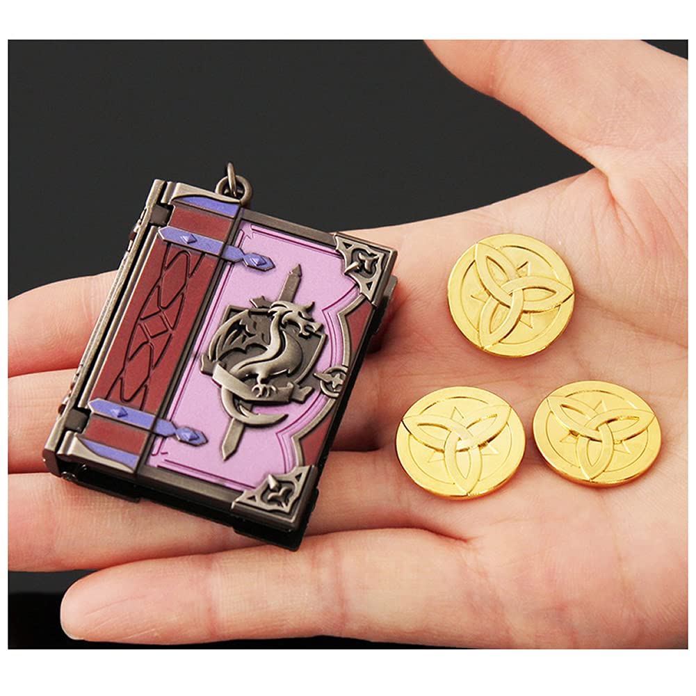 Klee Anime Keychain Set - Magic Book Keychain with 3 Mora Gold Coins | Genshin Impact Cosplay Prop | Perfect for Cosplay, Gift Giving & Anime Collectors