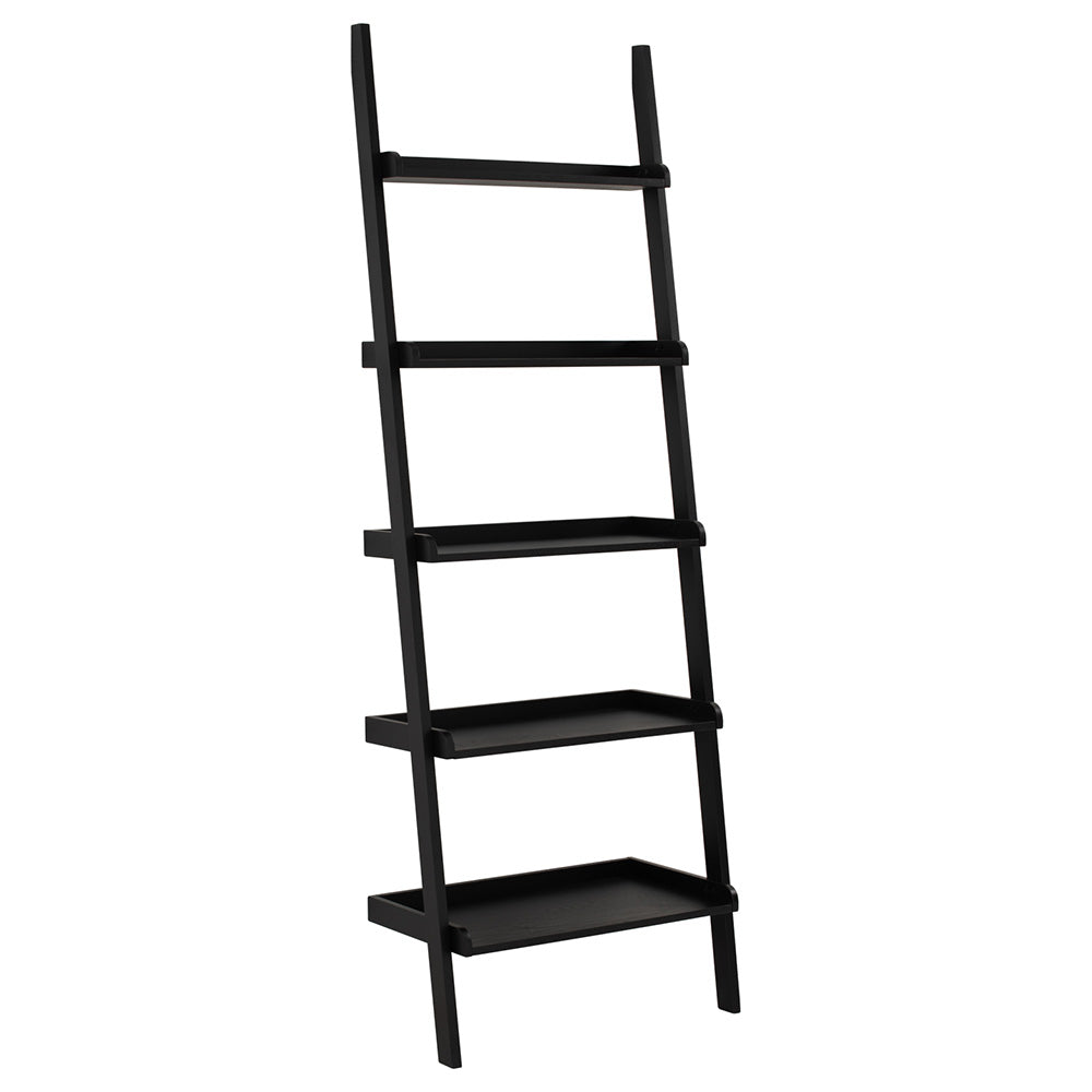 MILT Leaning Bookcase 66cm Black - Modern Ladder Shelf for Living Room, Bedroom & Office Storage