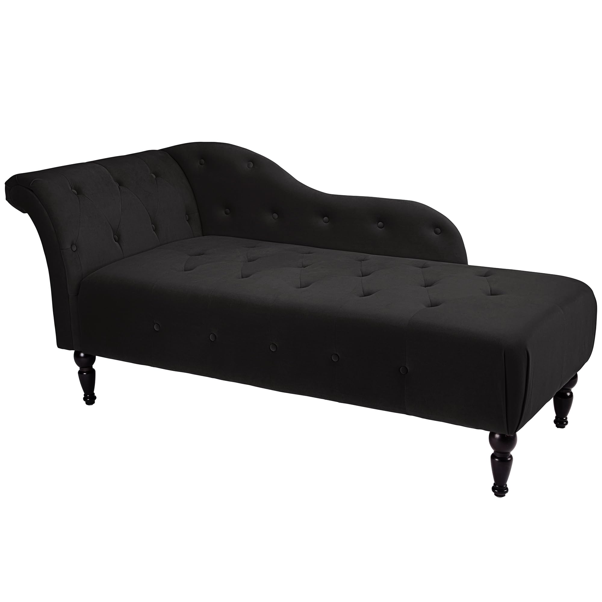 Modern Velvet Upholstered Lounge Chair with Left Armrest - Button Tufted Chaise Sofa for Bedroom, Living Room & Office - Black | Comfortable Seating for Relaxation, Reading & Home Decor