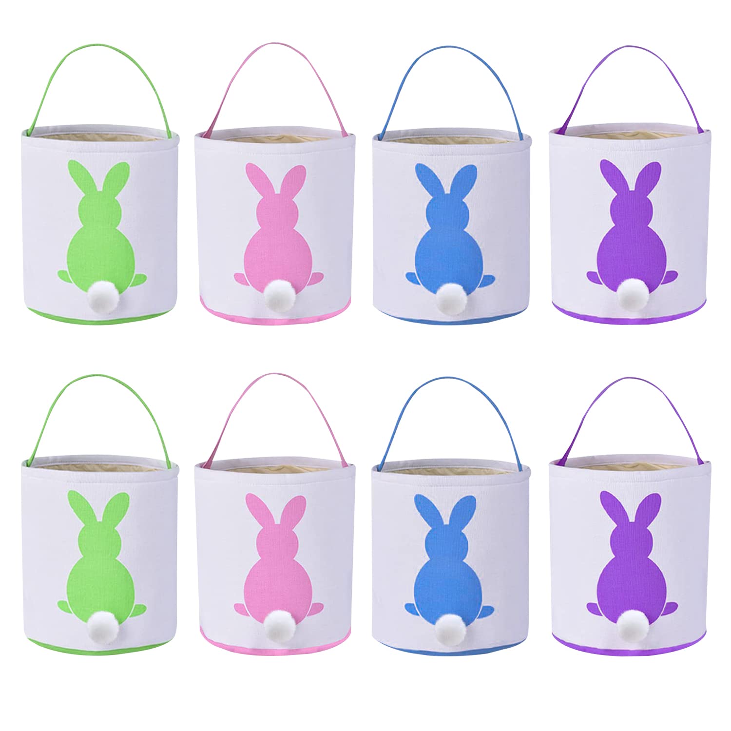 8 Pack Easter Bunny Bags with Rabbit Ears & Fluffy Tails - Kids Easter Egg Hunt Basket Set, Bunny Canvas Tote Gift Bags for Candy, Party Decorations - Perfect for Easter Celebrations, Egg Hunts & Spring Parties