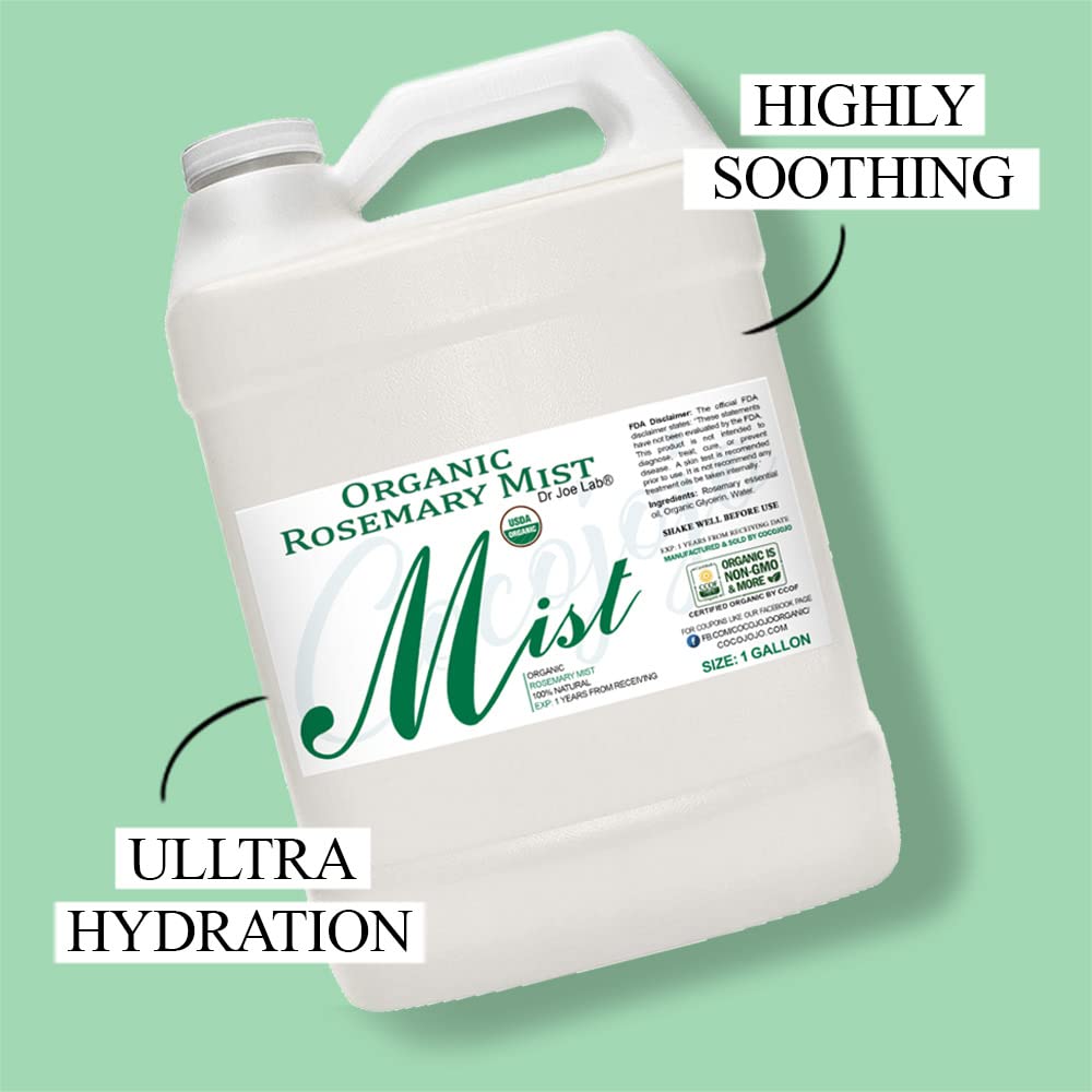 Organic Rosemary Mist for Face & Body - Hydrating Skincare Spray for Sensitive & Dry Skin - Relaxing Pillow & Room Mist with Pure Rosemary Essential Oil - Perfect for Aromatherapy, Bedtime & Self-Care (128oz/1 Gallon) - Packaging May Vary