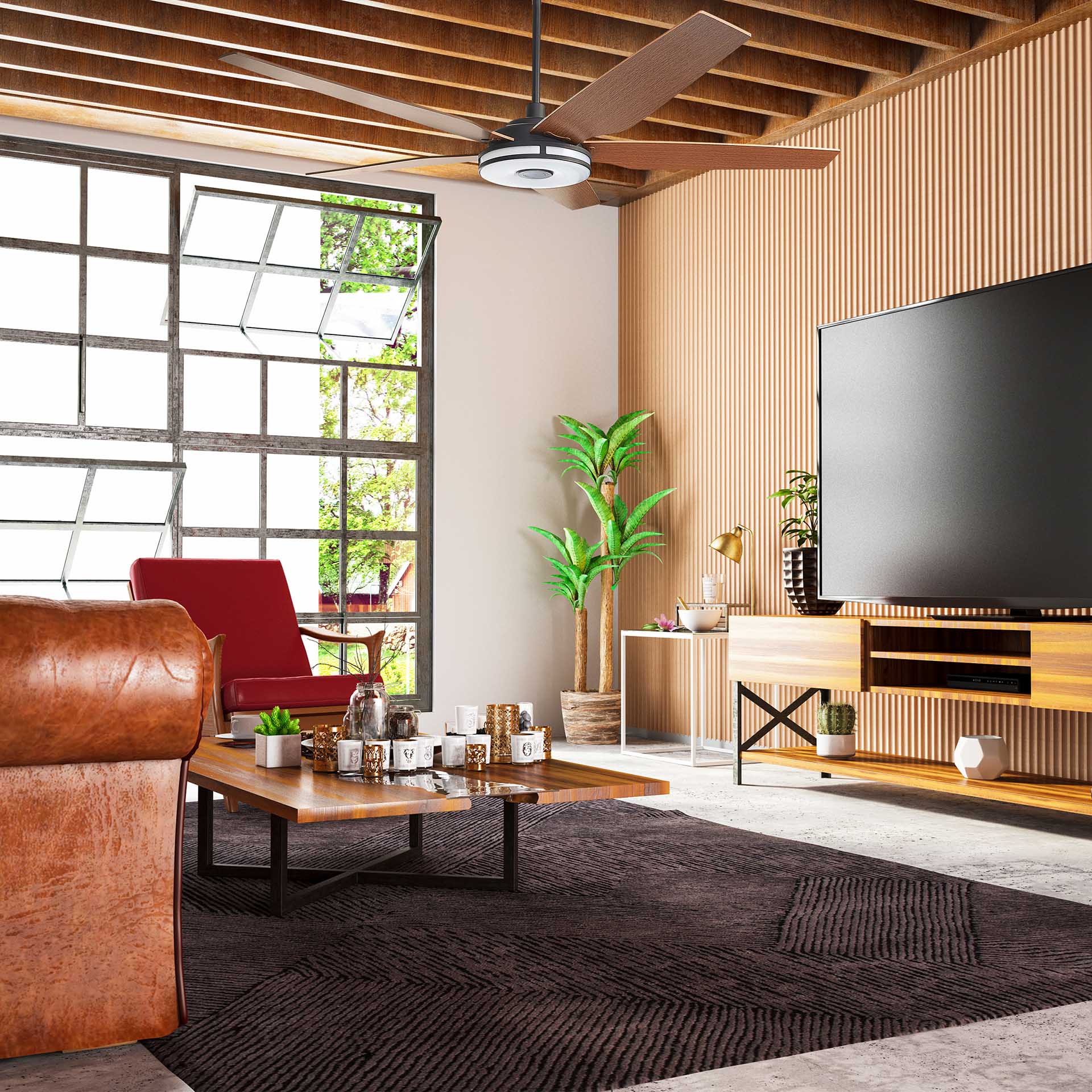 52 Inch Explorer Smart Fan with LED Light & Remote Control - Perfect for Outdoor Patio, Indoor Living Room & Bedroom Cooling