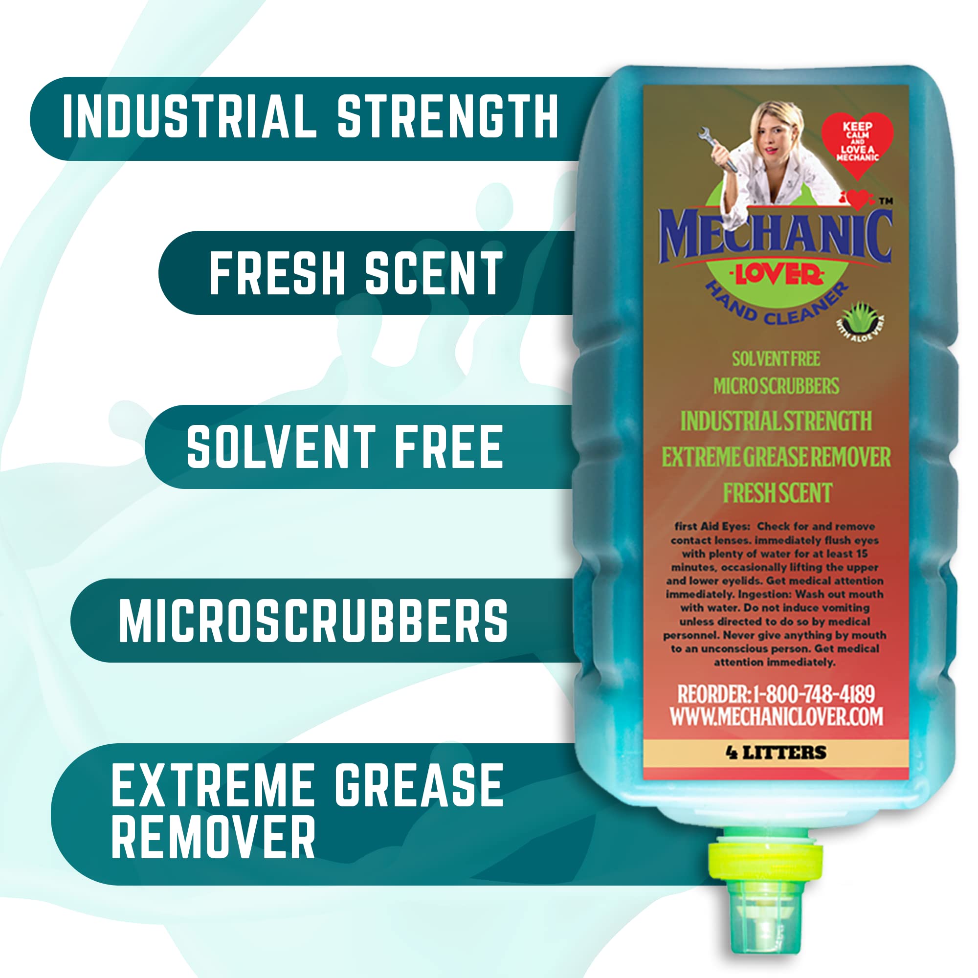 Mechanic Lover Natural Premium Industrial Hand Cleaner - 4 Gallon Refill (No Dispenser Included) - Heavy Duty Degreaser for Auto Repair, Construction & Industrial Work