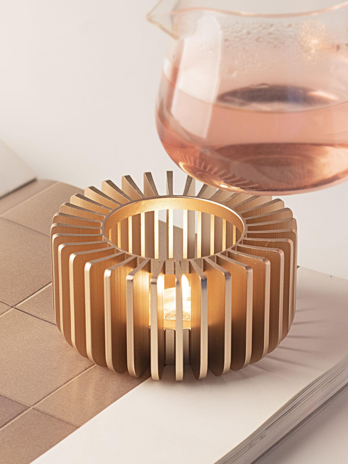 Premium Rose Gold Teapot Warmer - Aluminum Alloy Candle Tea Warmer with Tea Light Holder | Keeps Tea, Coffee & Milk Warm | Portable Food Warmer for Camping, Travel, Home & Office Use
