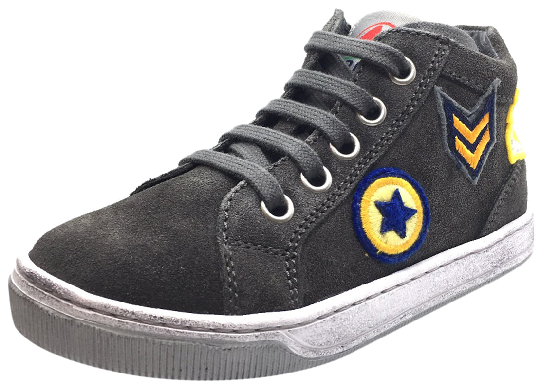 Naturino 9102 Grey Suede Airforce Plane Patchwork High Top Sneakers for Boys & Girls - Comfortable Lace-Up Shoes for School, Playground & Daily Wear