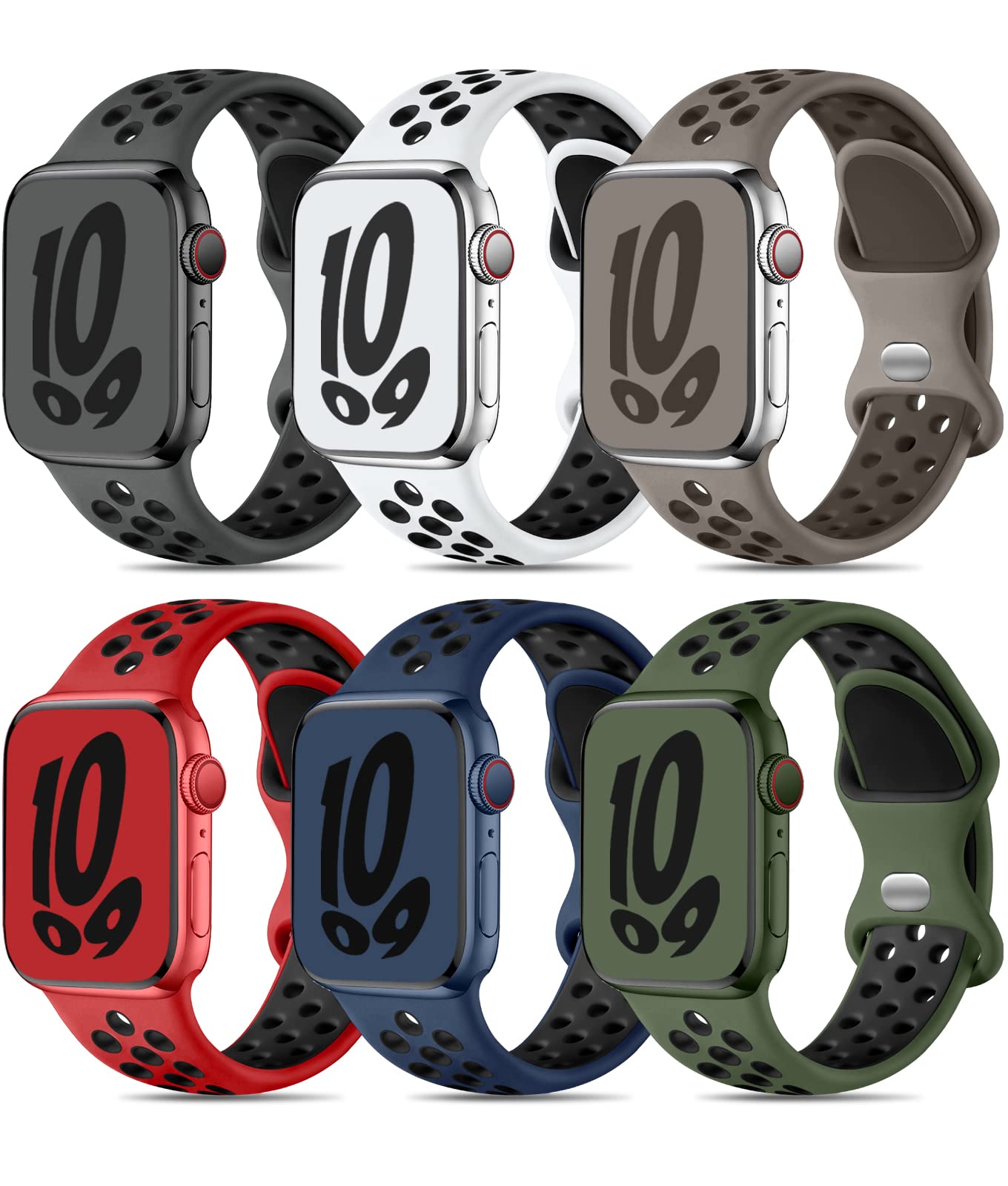 6 Pack Sport Bands for Apple Watch 49mm 45mm 44mm 42mm 41mm 40mm 38mm - Soft Breathable Silicone Strap Compatible with iWatch Ultra SE Series 8 7 6 5 4 3 2 1 - Perfect for Running, Gym Workouts & Everyday Wear for Men & Women
