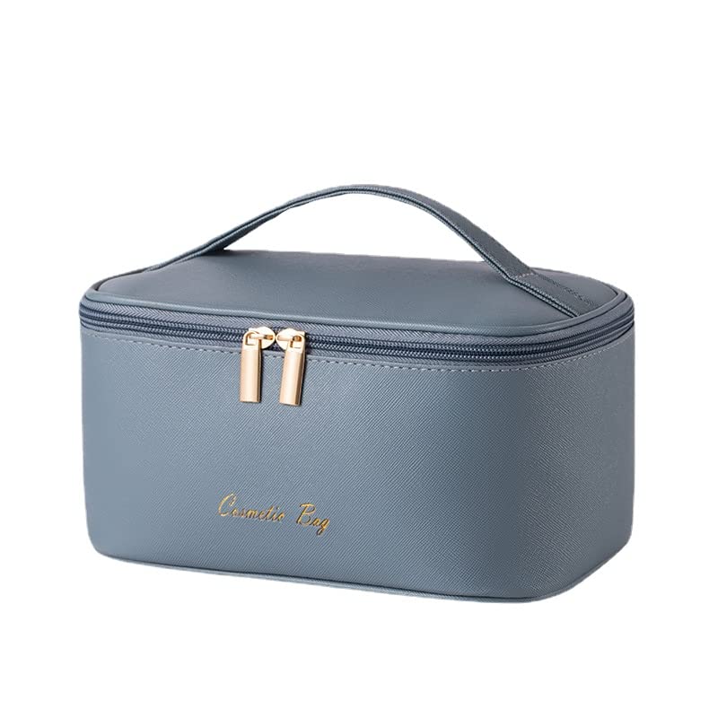 Waterproof Travel Makeup Bag for Women & Girls - Portable Cosmetic Organizer with Handle, Toiletry Bag for Airplane, Gym, Vacation & Daily Use (Blue)