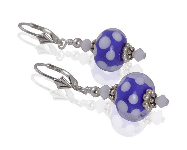 Handmade Blue Dots Lampwork Glass Bead Earrings - Bohemian Style Jewelry for Women - Perfect for Parties, Weddings & Everyday Wear