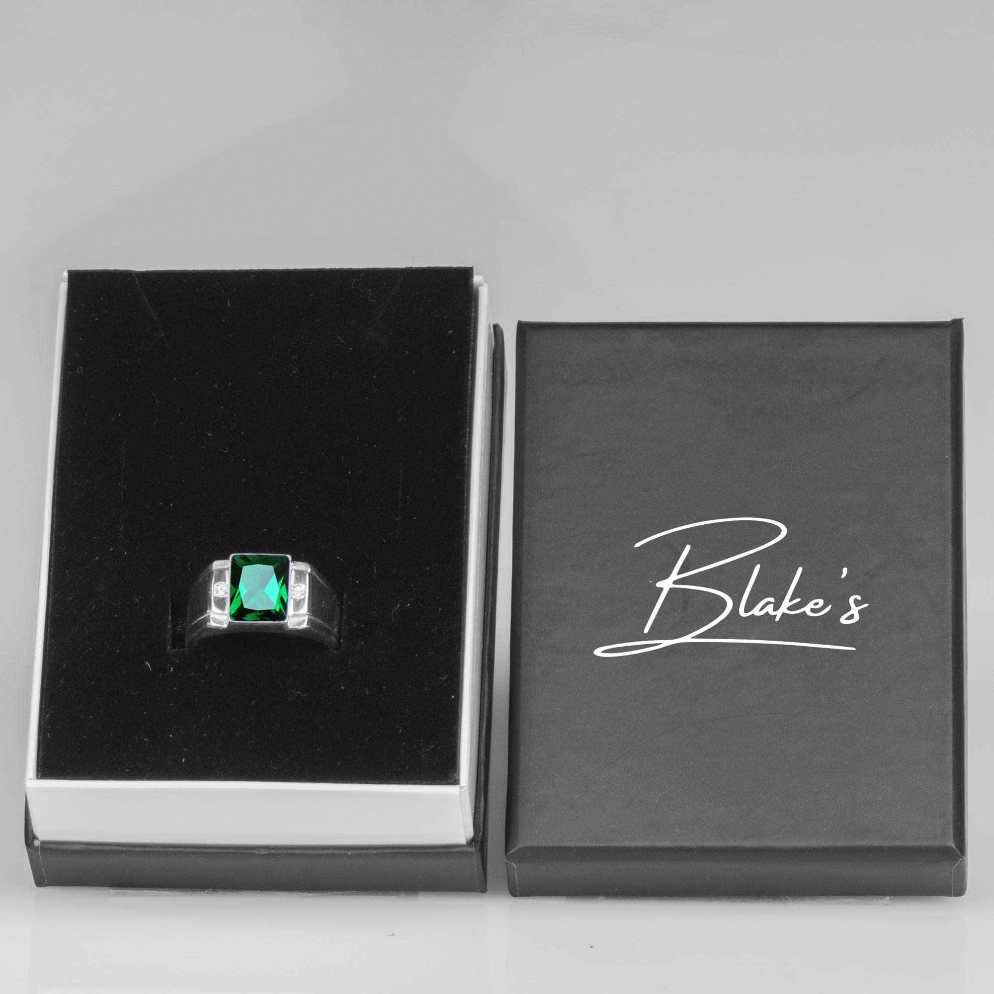 Blake's Sterling Silver Men's Ring with 2 Diamonds & Baguette Sapphire/Emerald/Ruby/Citrine/Amethyst/Topaz Options - Size 5-15 - Fine Jewelry Gift for Him - Perfect for Weddings, Anniversaries & Special Occasions