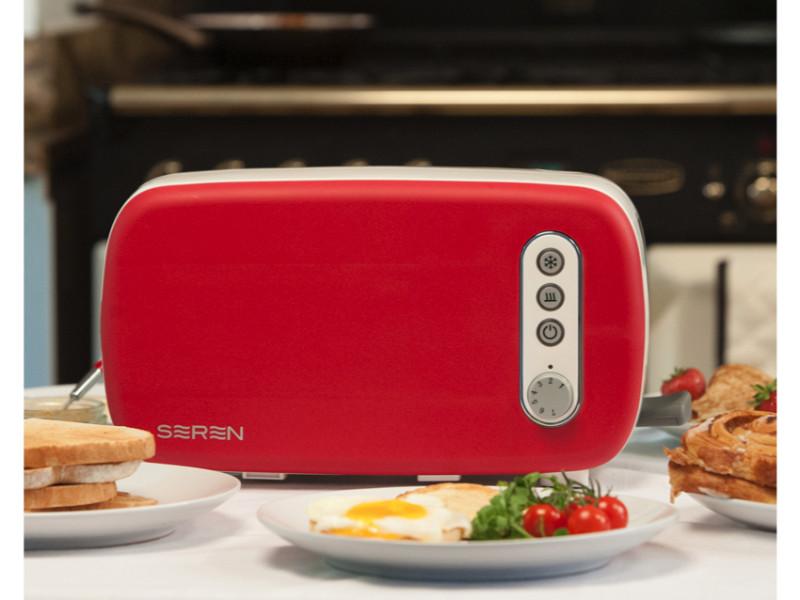 BergHOFF Seren 2-Piece Side Loading Toaster with Red Panel - Perfect for Breakfast, Brunch & Small Kitchens - Compact & Stylish Countertop Appliance