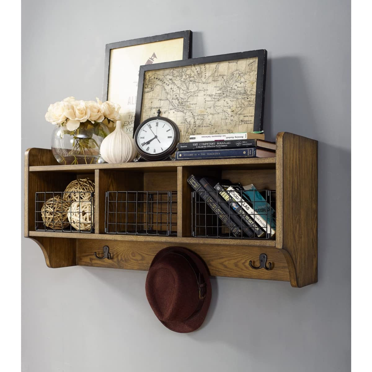 Fremont Entryway Shelf with Coffee Holder - Stylish Wooden Organizer for Keys, Mail & Decor - Perfect for Hallway, Living Room & Office Storage