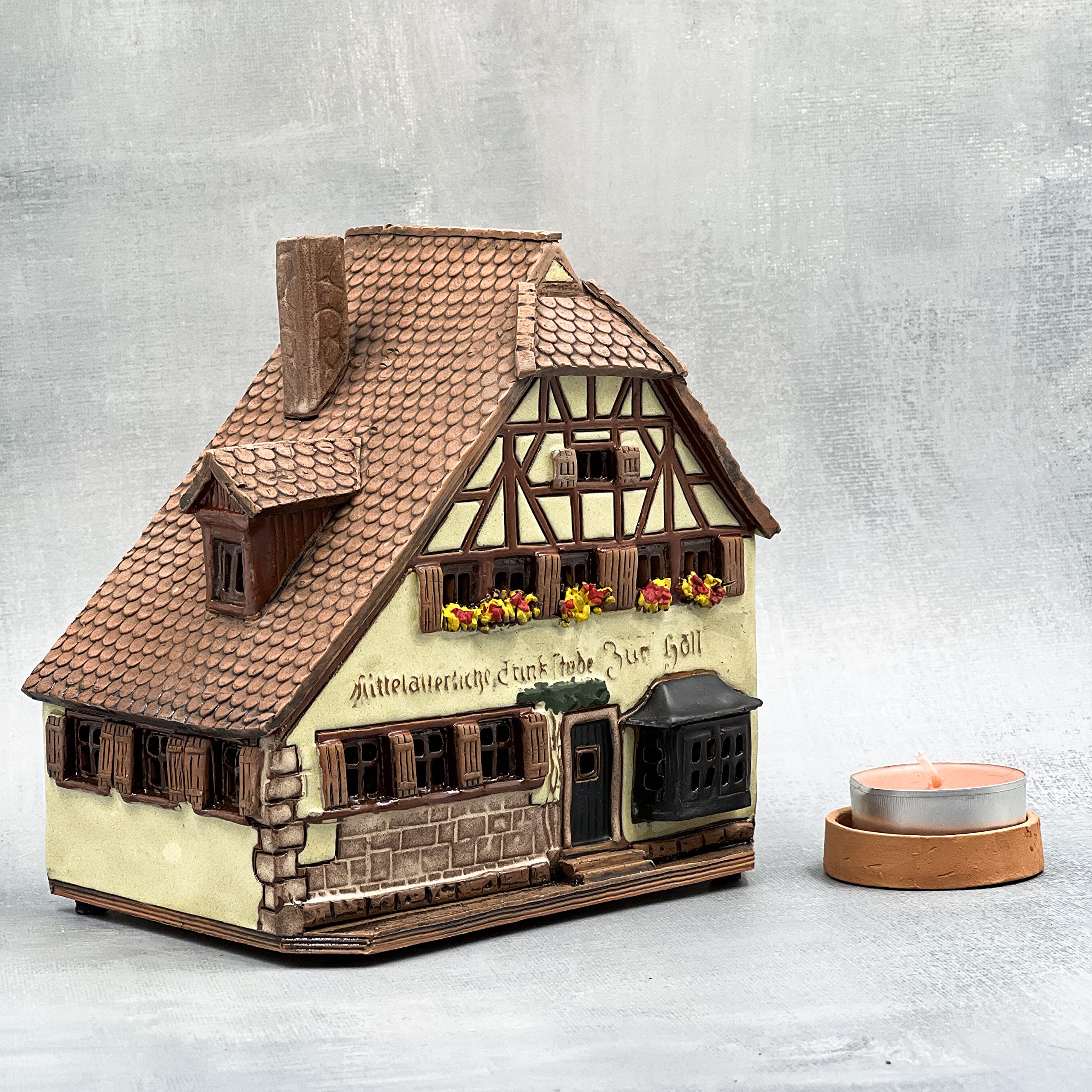 Handmade Ceramic Gingerbread House Candle Holders - Farmhouse Cottagecore Decor, Miniature Rothenburg ob der Tauber House Replica - Perfect for Fireplace Lanterns, Holiday Tablescapes & Cozy Home Ambiance