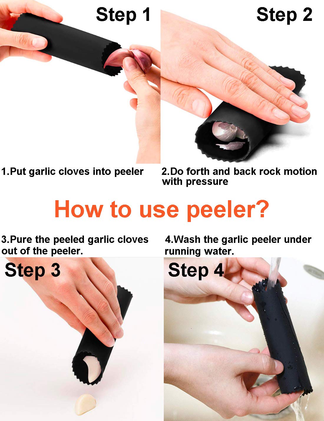 Premium Stainless Steel Garlic Press & Mincer with Peeler & Cleaning Brush - Heavy Duty Garlic Chopper, Grinder, Slicer for Fresh Cloves - Perfect for Cooking, Baking & Meal Prep (Black)