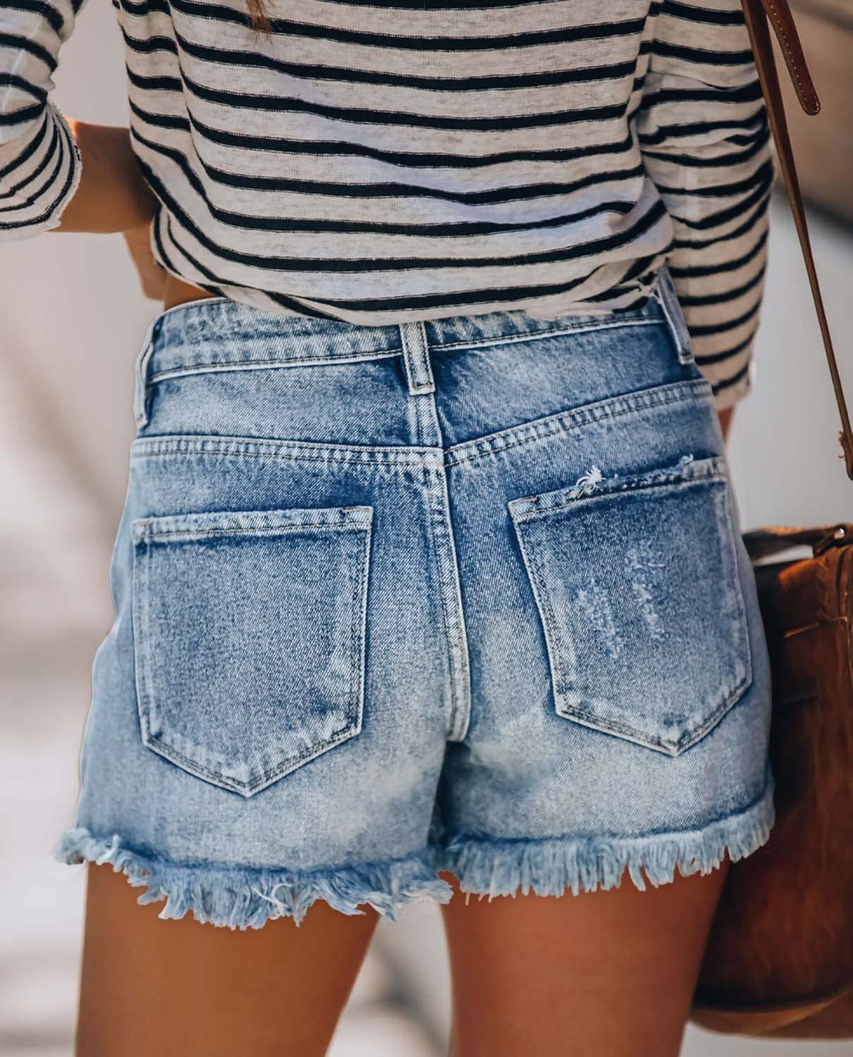 CHICZONE Women's Mid-High Waisted Ripped Denim Shorts - Stretchy Summer Jean Shorts for Casual Outfits & Beach Vacations | Trendy Distressed Cutoff Denim Pants