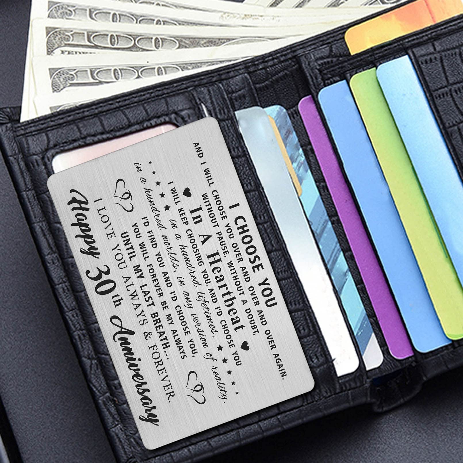 30th Anniversary Card for Him - Personalized Engraved Metal Wallet Insert Gift - Perfect for 30 Year Wedding Anniversary, Birthday & Special Occasions