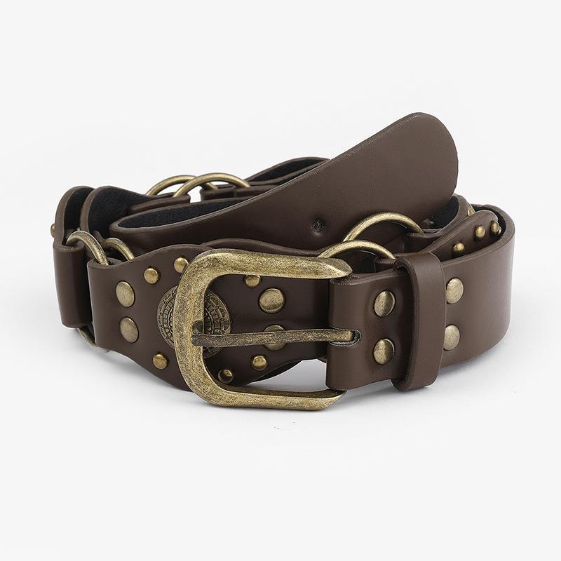 Vintage Rivet Metal Buckle Waist Belt - Adjustable Leather Strap for Women & Men | Perfect for Jeans, Dresses & Gothic Fashion Outfits