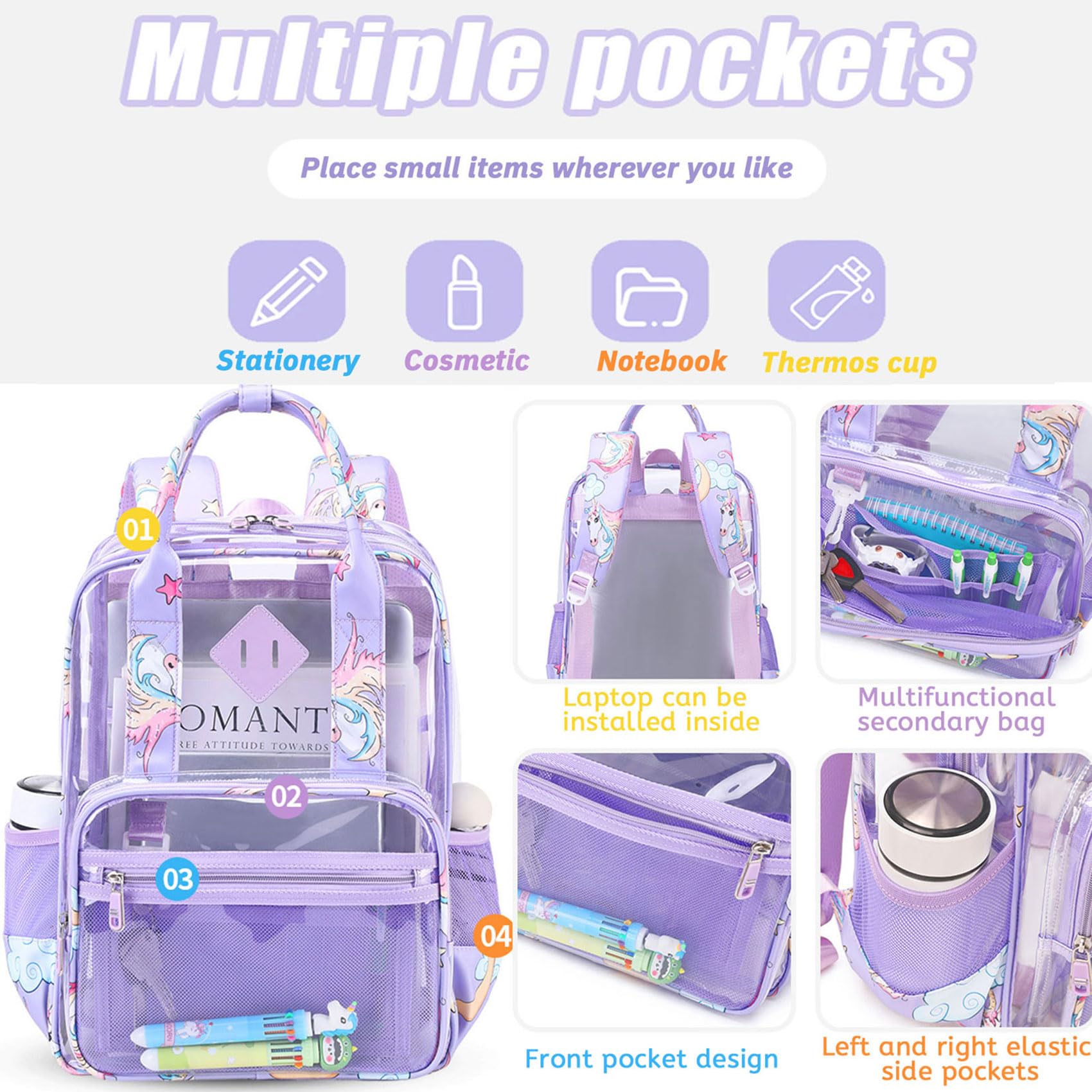 KEBEIXUAN Heavy Duty Clear Backpack - Transparent School Backpack with Multiple Pockets for Students, Work & Travel (3-Piece Set, Plaid Black) | Perfect for Concerts, Stadium Events & Airport Security