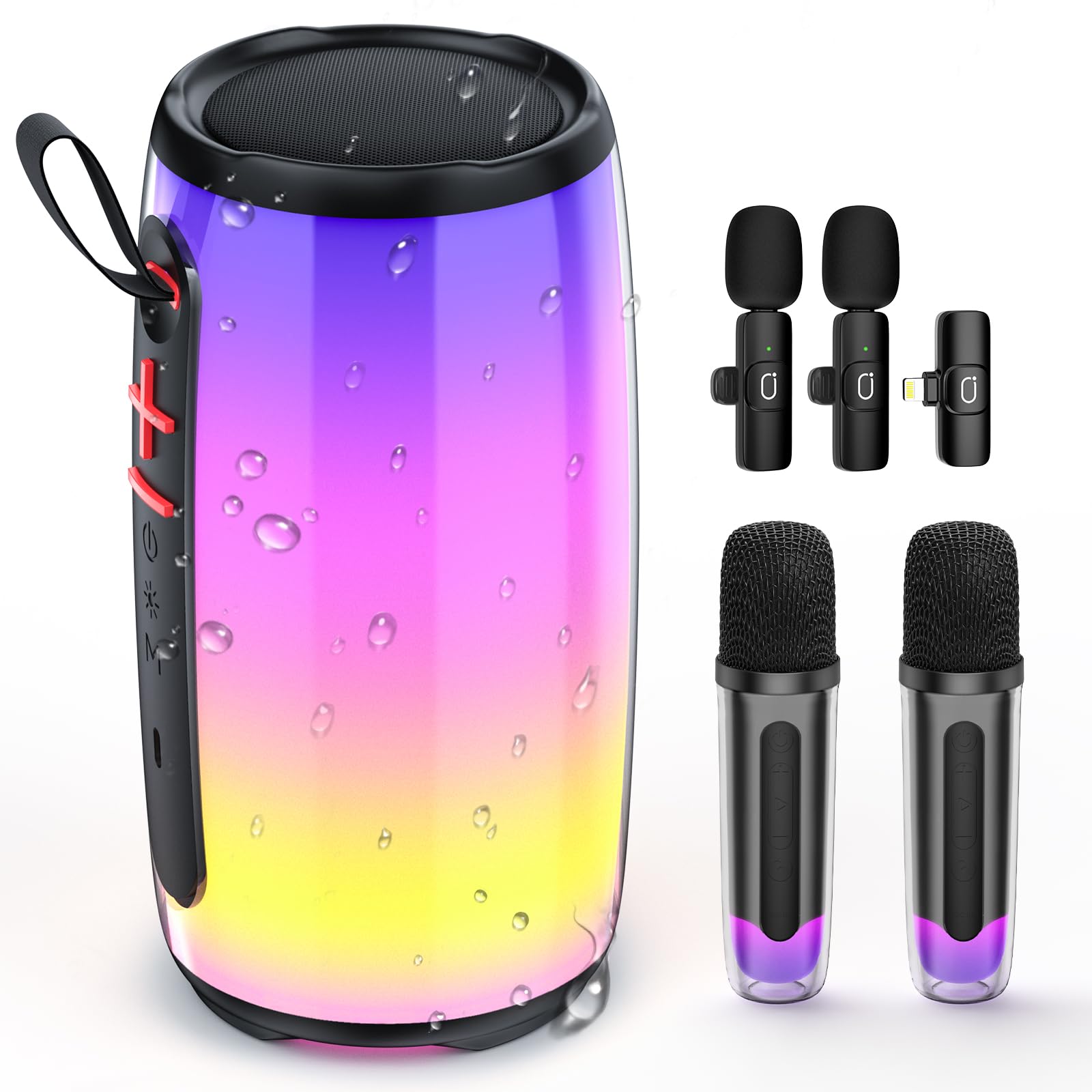 Portable Bluetooth Karaoke Machine with 2 Wireless Microphones & Lapel Mics - Rechargeable Singing Speaker with LED Party Lights for Home, Kids, Adults - Perfect for Birthday Parties, Family Gatherings & Karaoke Nights