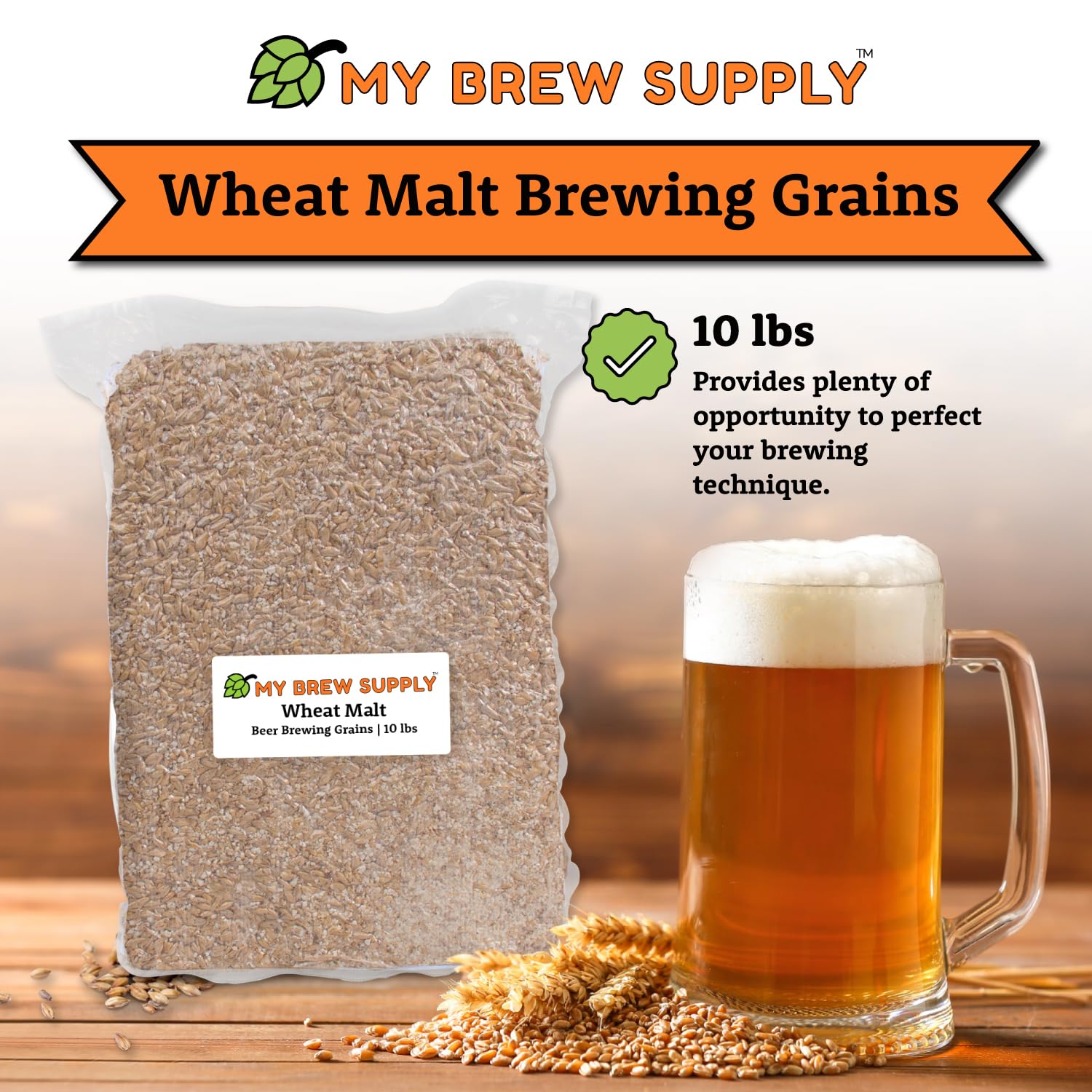 Premium 6-Row Wheat Malt for Homebrewing - Western Europe Grown Crushed Grain (10lb/2.5L) | Brew Pale to Dark Wheat Beer | Perfect for Craft Beer, Home Brew Kits & DIY Beer Making