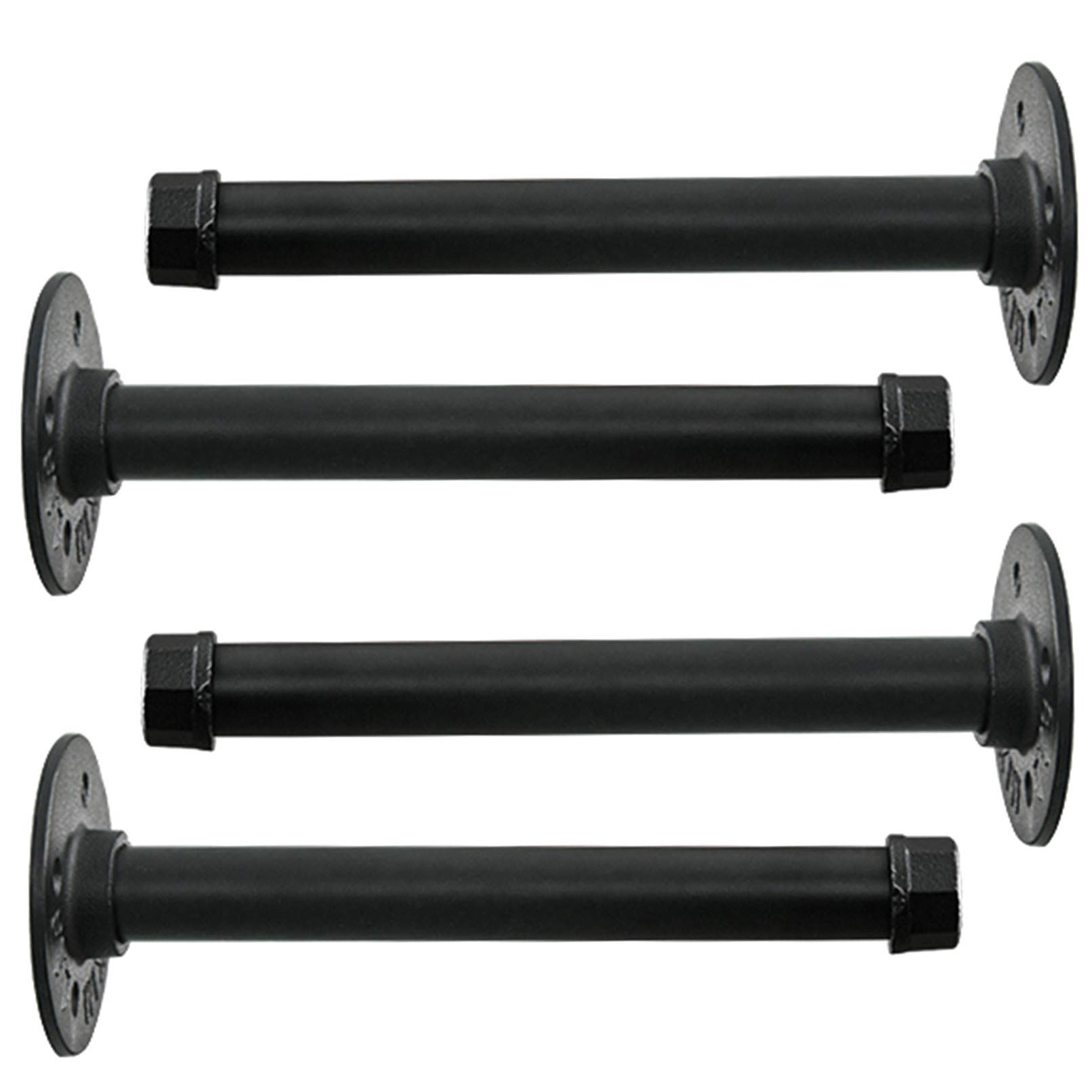 Heavy Duty 1 Inch Pipe Shelf Brackets (4PCS) - 25mm Round Industrial Floating Shelves Bracket Set - Vintage Wall Mounted Hidden Flange Brackets in Black & Gold - Perfect for Home Office, Garage Storage & DIY Shelving Projects