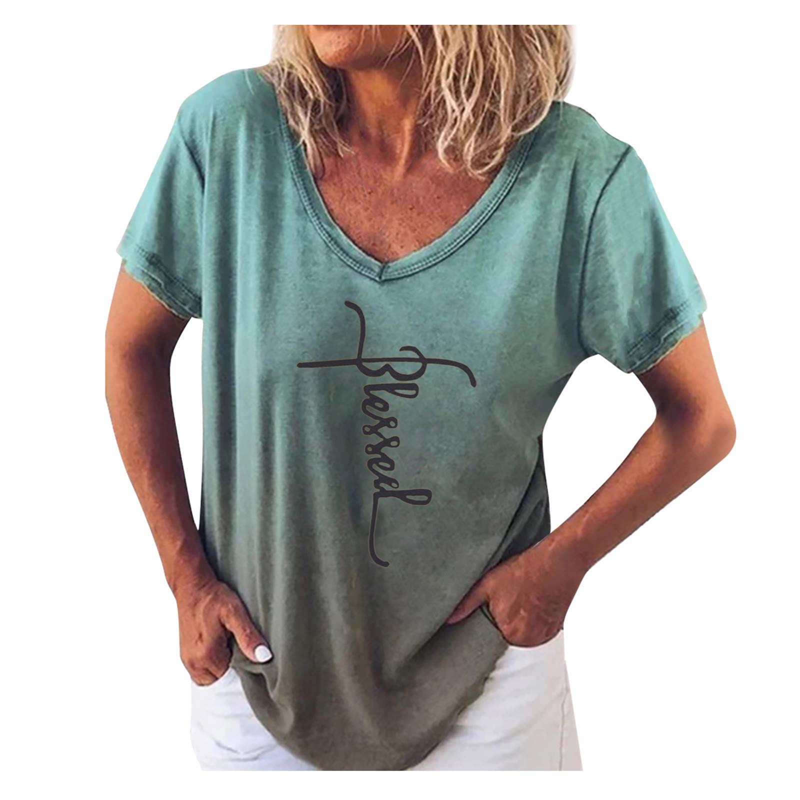 Fashion Women's V-Neck Loose Fit Long Sleeve T-Shirt with Cross Letter Print - Casual Black Top for Everyday Wear, Street Style & Layering