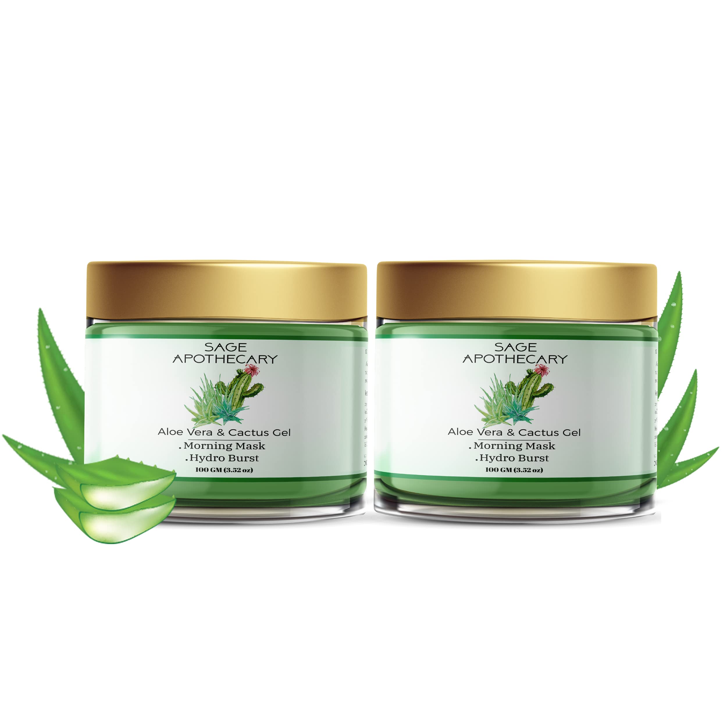 Organic Aloe Vera & Cactus Moisturizing Gel for Face & Body - Hydrating, Soothing & Glowing Skin Care - Perfect for Dry Skin Relief & Daily Hydration - Use for Sunburn, After Shave & Nighttime Skincare Routine