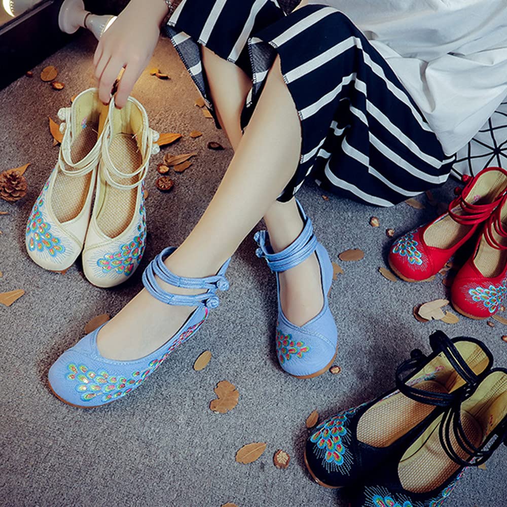 Traditional Chinese Embroidery Flats for Women - Handmade Flower Embroidered Mary Jane Shoes | Cheongsam & Qipao Outfit Matching | Perfect for Weddings, Tea Ceremonies & Cultural Events