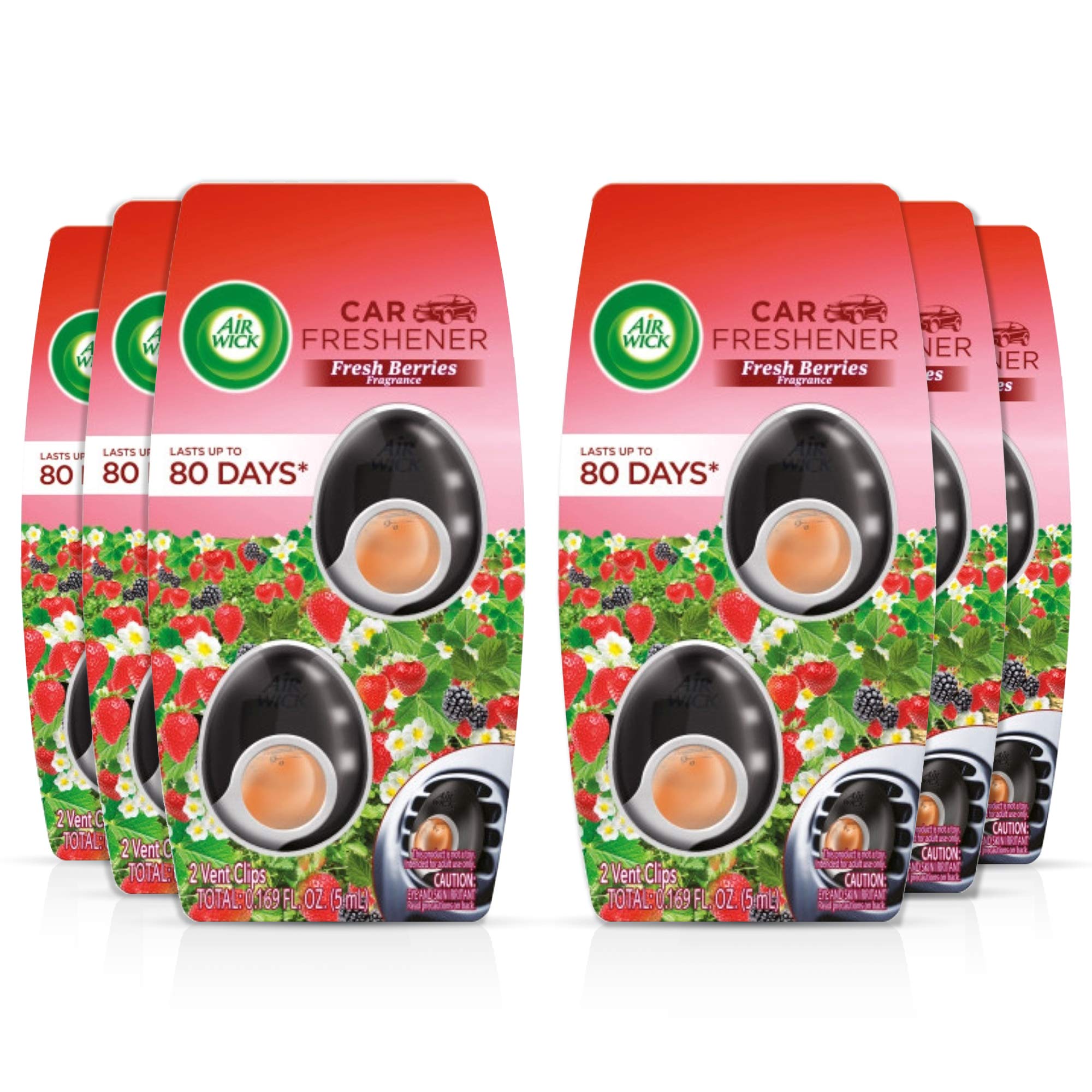 Air Wick Car Air Freshener Vent Clips - Fresh Berries Scent, 2 Count (Pack of 6) | Long-Lasting Odor Neutralizer for Cars, Trucks & SUVs | Perfect for Road Trips & Daily Commutes