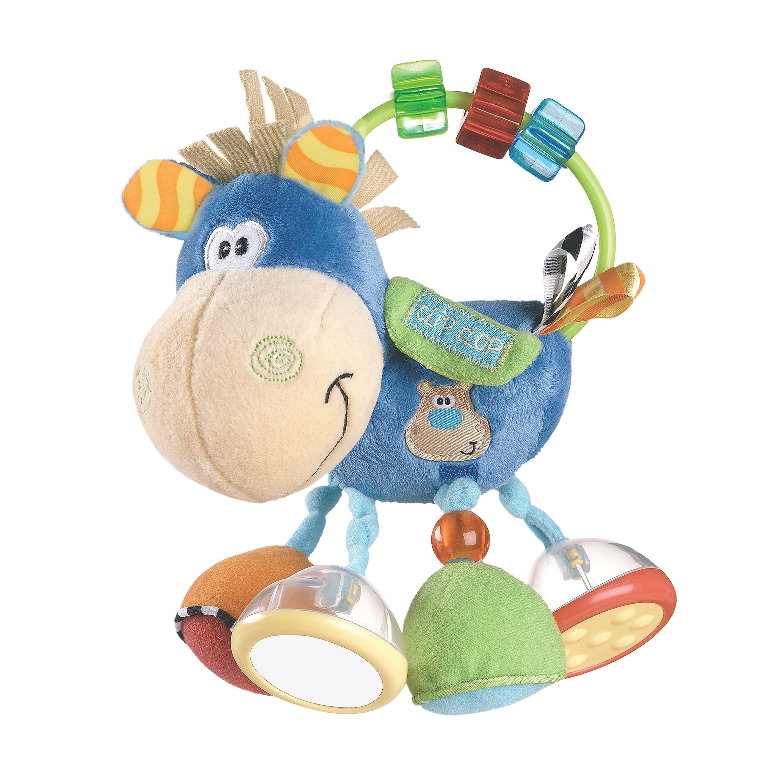 Playgro Soft Baby Developmental Toys for 3-12 Months - Non-Toxic Plush Rattle & Teething Toy for Newborns & Infants - Sensory Activity Gift (Blue Clip Clop) - Perfect for Tummy Time, Stroller & Crib Play