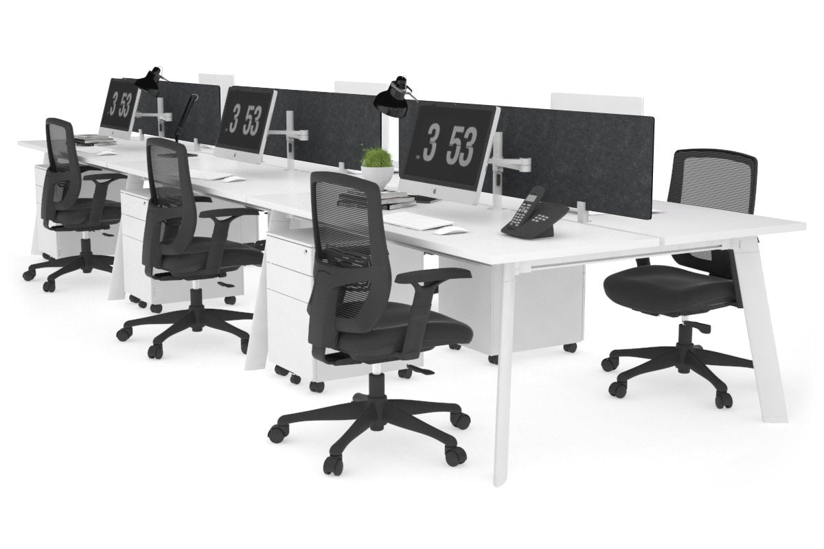 6-Person Workstation with White Frame - 1400L x 700W Dimensions - Ideal for Office, Coworking Spaces & Home Offices
