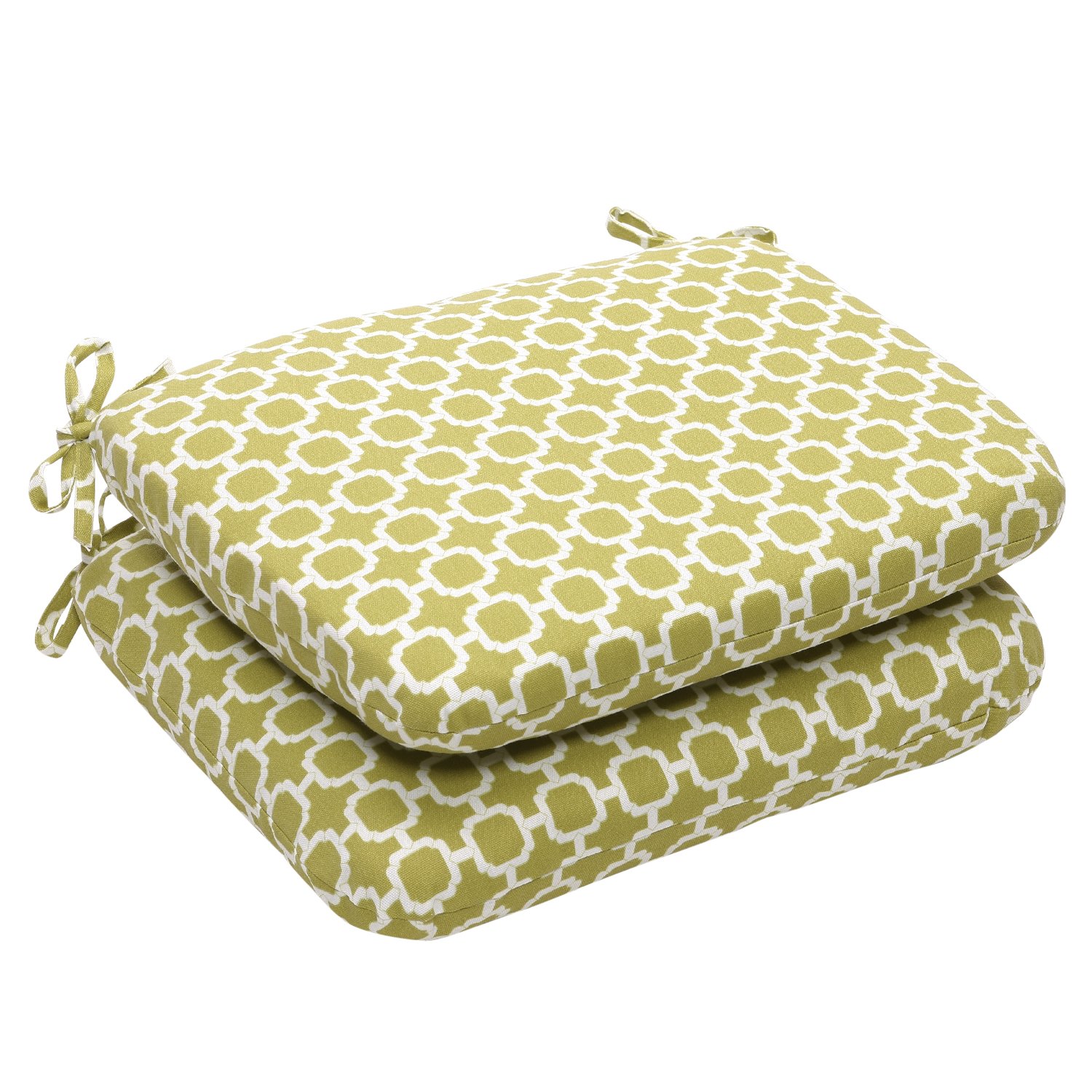 Pillow Perfect Round Corner Seat Cushions 18.5x15.5 Inch - 2 Pack Green Outdoor Indoor Patio Furniture Cushions for Sofa, Chair, Bench - Water Resistant & Comfortable Home Decor