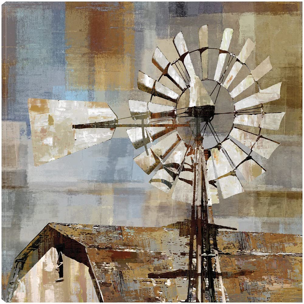 Mark Chandon Fine Art Canvas - Long Barn Windmill Wall Decor Painting for Home & Office - 37x37 Inches Ready to Hang - Perfect for Living Room, Bedroom, Kitchen, Bathroom, Dining Area, Bar & Guest Room - Vintage Farmhouse Style Artwork