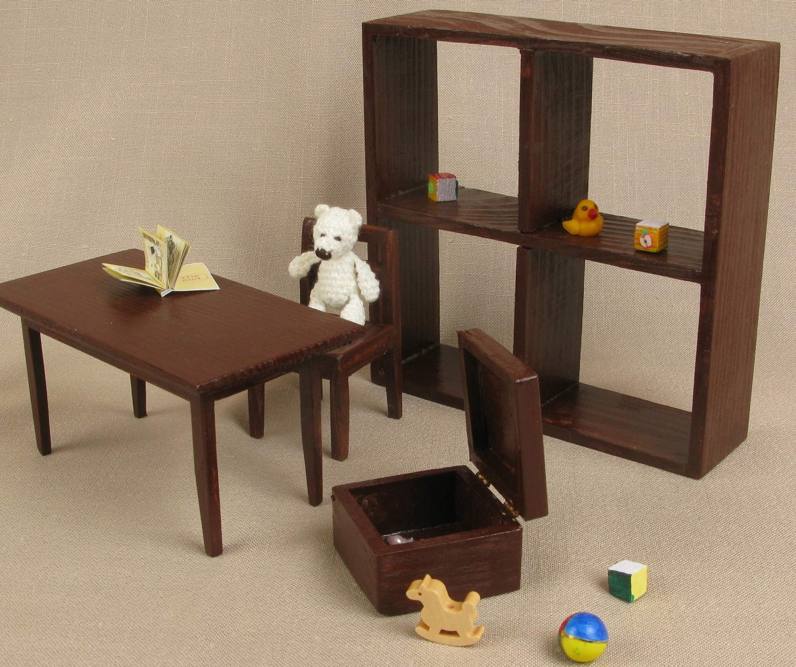 Miniature Wooden Doll Furniture Set - Brown Playroom Chair for 1:6 Scale 12