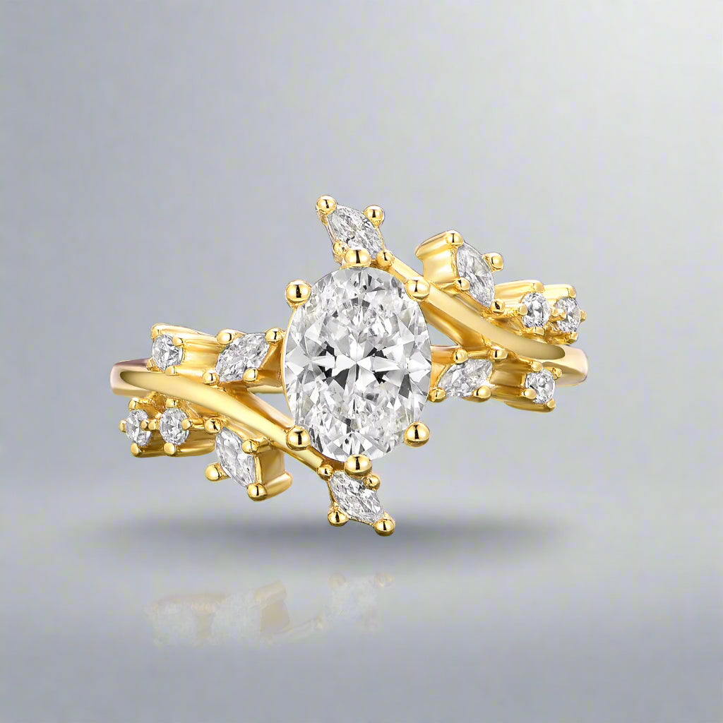 14K Yellow Gold Vermeil Diamond (CZ) Leaf Fairy Engagement Ring - Perfect for Proposals, Anniversaries & Romantic Gifts