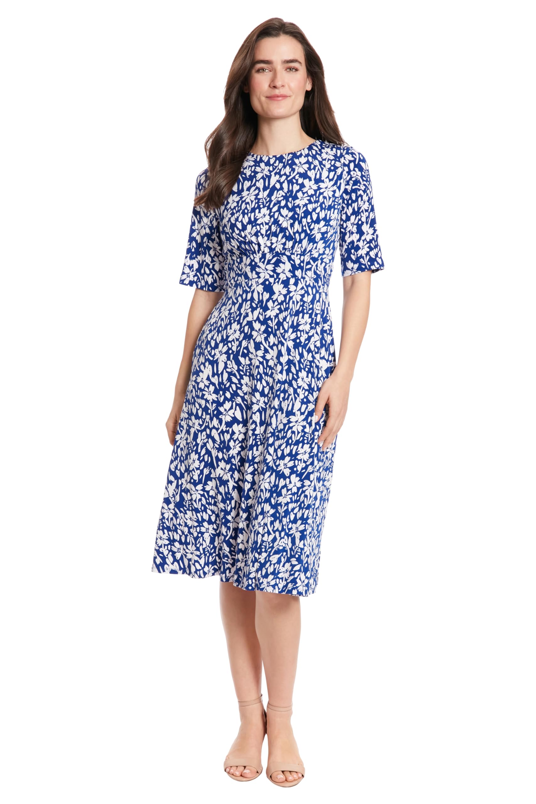 London Times Women's Elbow Sleeve A-Line Midi Dress for Garden Party, Wedding Guest & Special Occasions - Elegant Floral Summer Dress for Bridal Shower, Tea Party & Cocktail Events