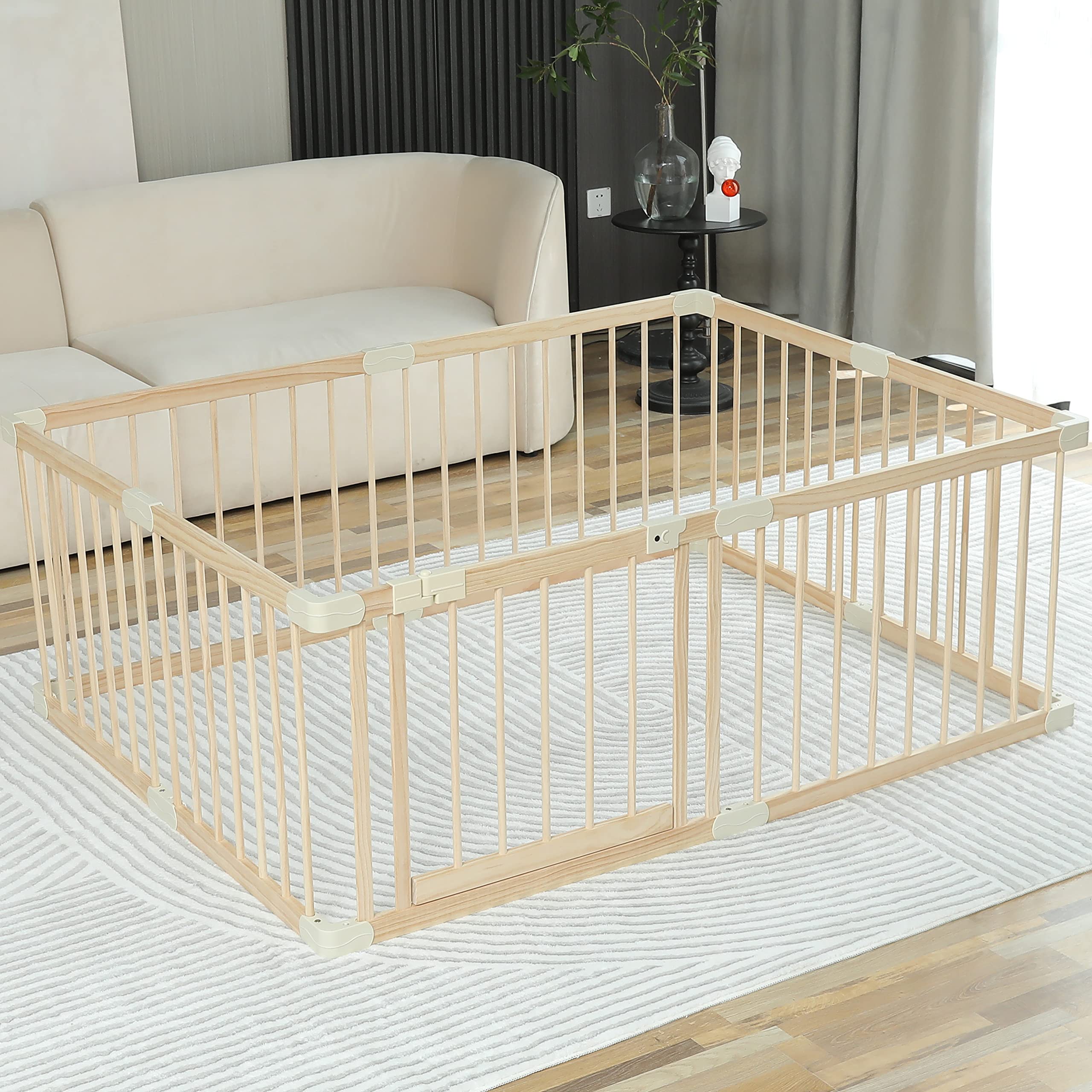 Conababy Large Wooden Baby Playpen - 120x160x61cm Safe Play Yard for Toddlers & Kids | Indoor Play Fence Gate for Daycare, Gym Area & Home Use