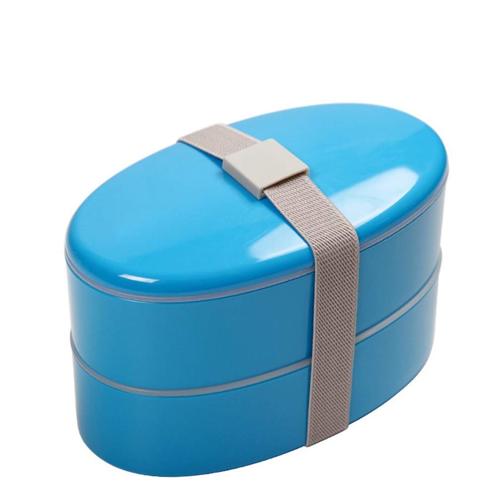 Leakproof 2-Tier Bento Lunch Box - 800ml Oval Microwave Safe BPA-Free Food Container for Office, School & Picnics (Blue)