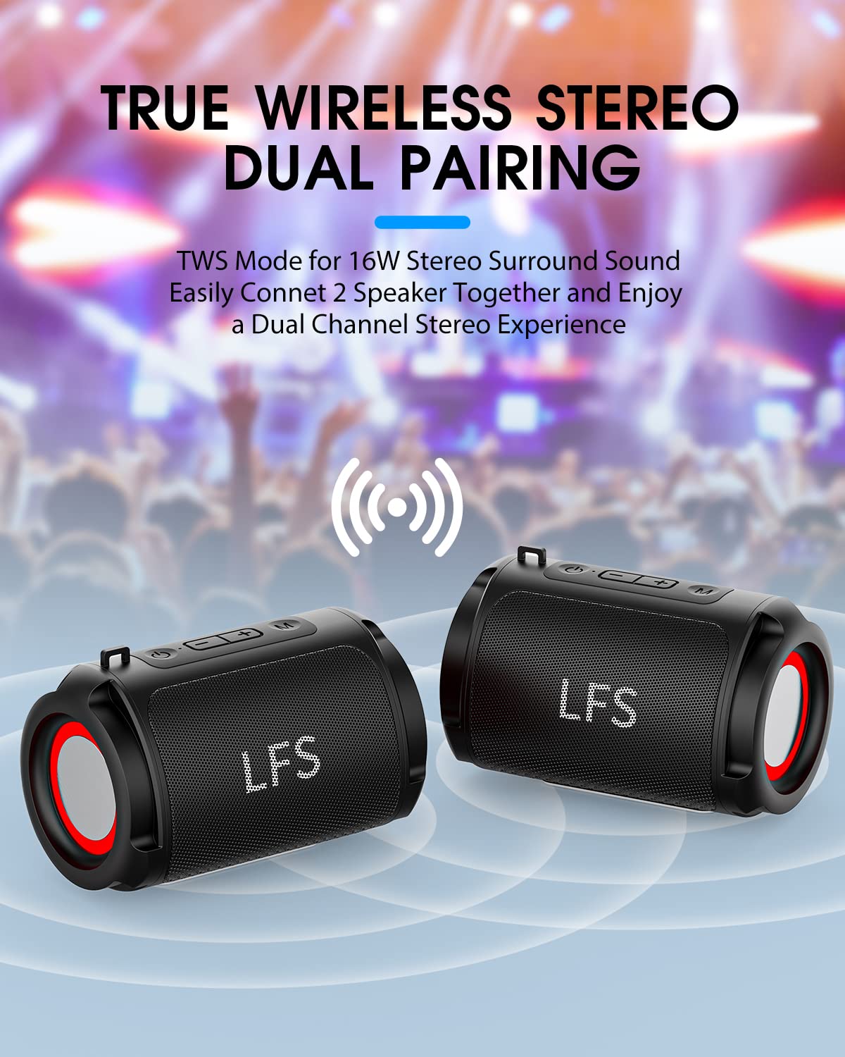 Portable Bluetooth Speaker Waterproof Wireless Speaker with TWS Pairing, RGB Lights, 15H Playtime - Mini Travel Speaker for Shower, Beach, Camping, Home & Outdoor Activities | Perfect for Pool Parties, Hiking & Backyard BBQs