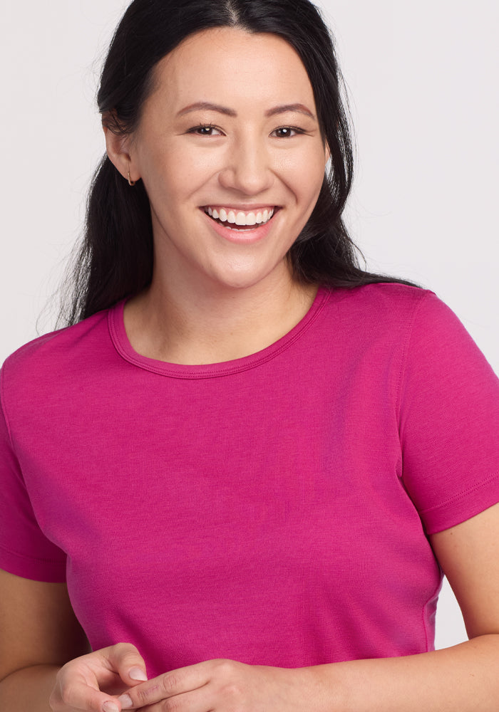 Liza Crew Neck Tee - Soft Cotton Women's T-Shirt in Berry Punch Color | Casual Wear, Layering & Everyday Outfits